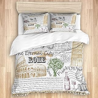 Wall Aion Poszewka na kołdrę, nóż do sera wino rzymska butelka Włochy pieczątka szkic vintage litera podróż wzór pizza ręka restauracja, miękka poszewka na kołdrę zestaw pościeli z zamkiem błyskawicznym