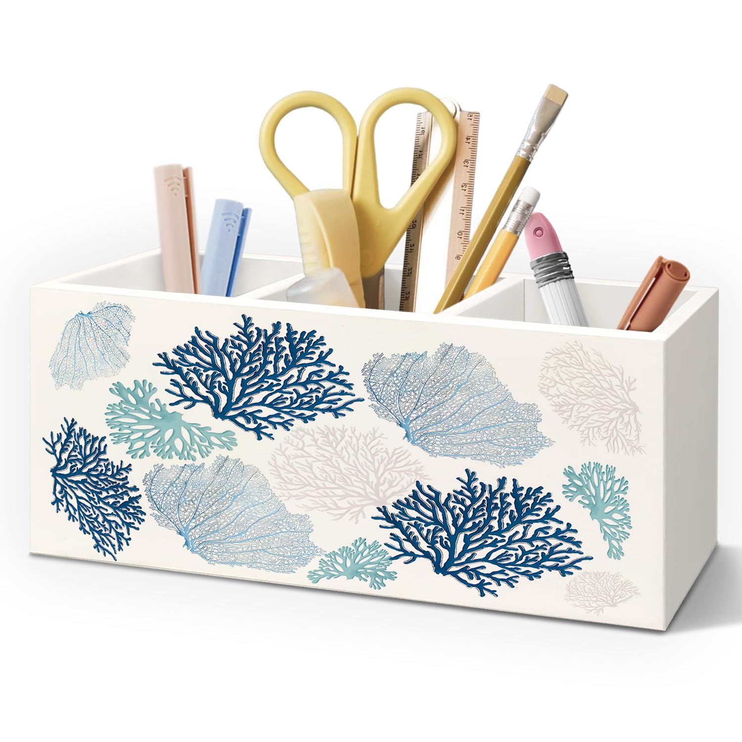 Organisateur en bois de corail pour pinceaux et crayons de bureau