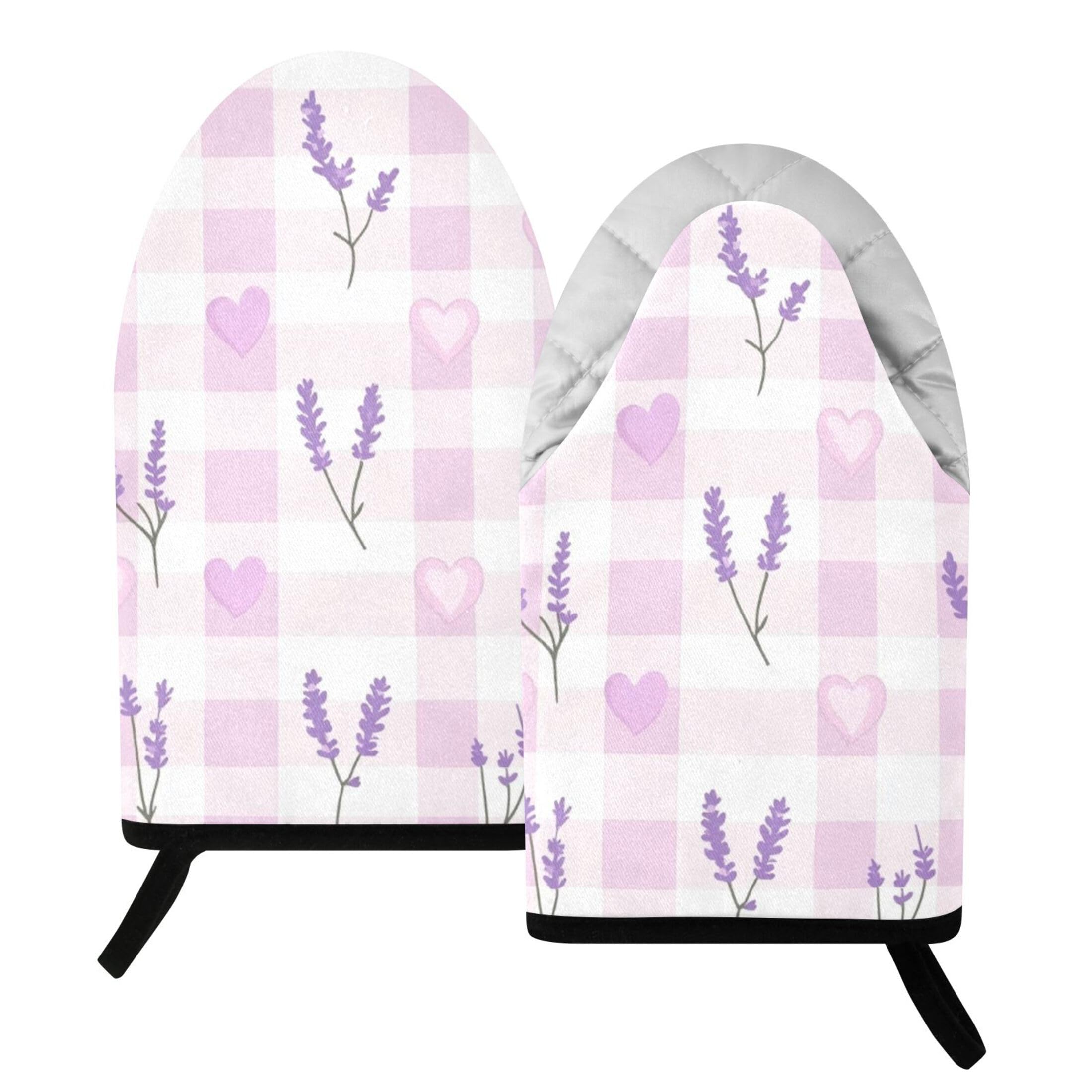 Fuauuyl Oven Mitts Heat Resistant Kitchen Gloves, Pink and White Checkered Classic Oven Gloves with Hanging Loop for Baking BBQ Cooking Grilling, 1 Pair, 9.5 in