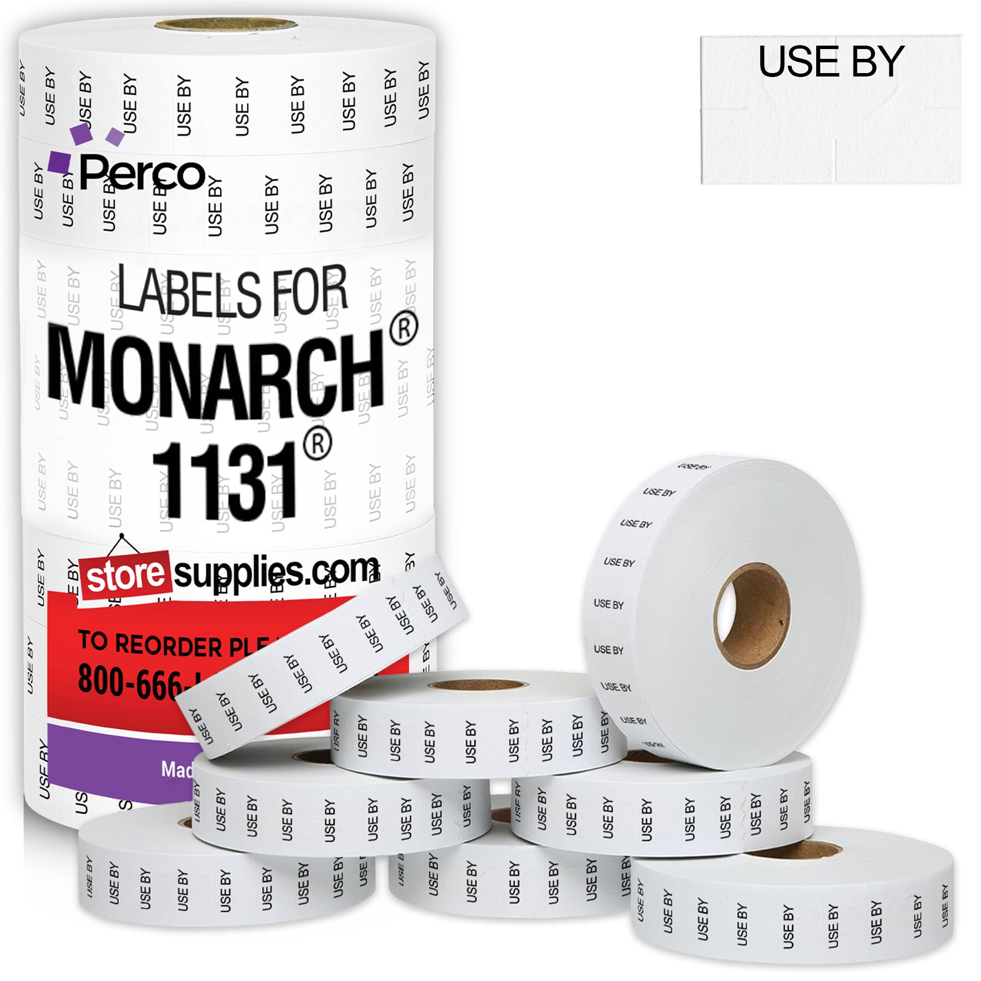 Noir Imprimé sur la consommation de Blanc Prix étiquettes pour Monarch 1131 Price Gun – 8 rouleaux, 20 000 Pricemarking étiquettes – avec Bonus d'encre Rouleau