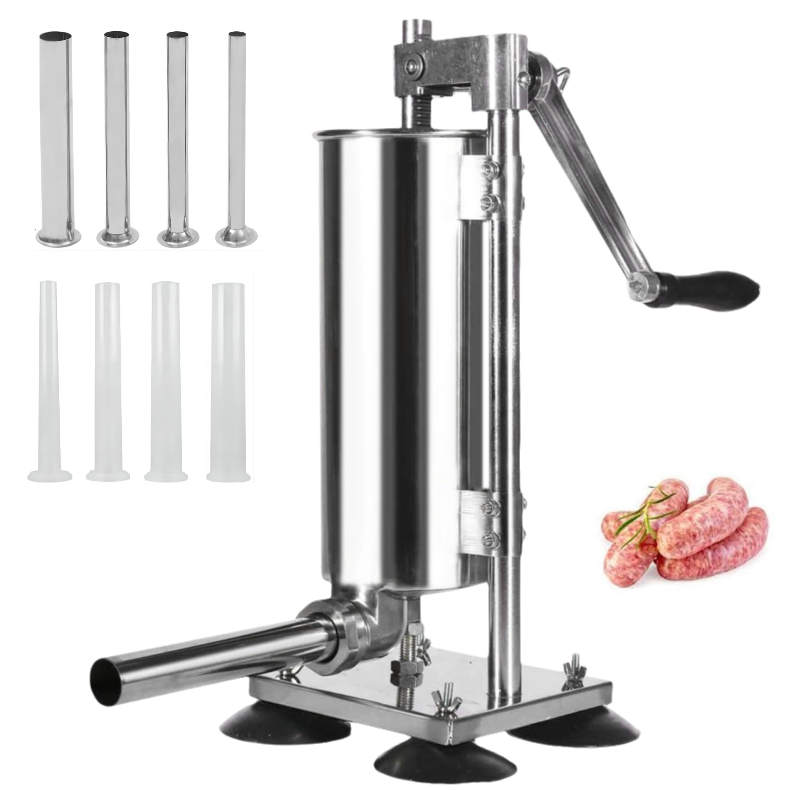 Manual Sausage Stuffer, Vertical Sausage Stuffing Maker Machine, Stainless Steel Sausage Casing Meat Filling Machine with Stuffing Tube for Household Commercial Use, 3L 6 Lbs