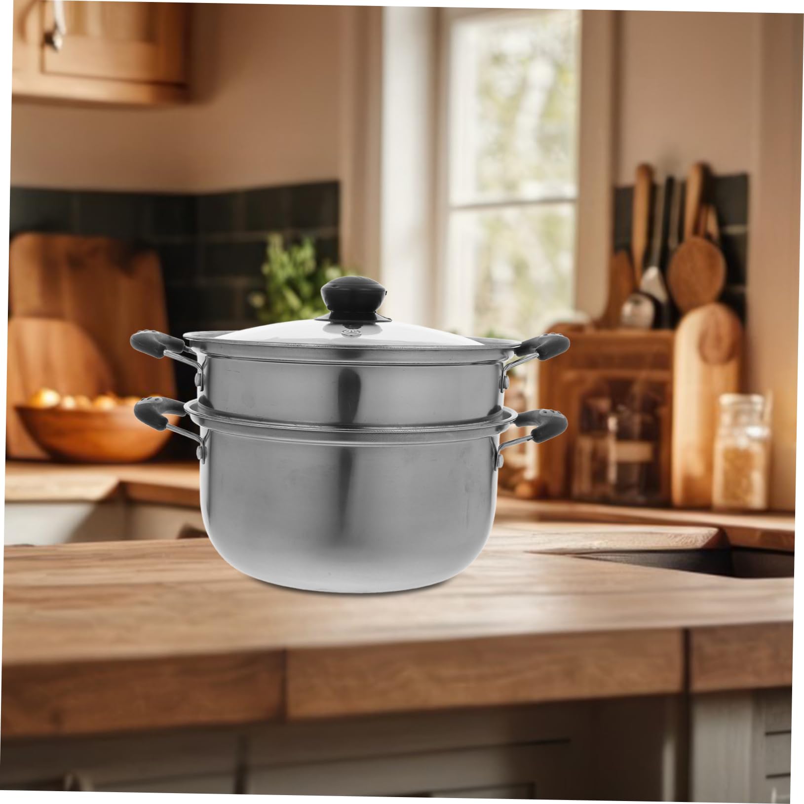 Olla Vaporera para Cocinar al Vapor de Acero Inoxidable, Olla de Sopa Profunda, Fácil de Limpiar y Compatible Tipo de Fuego