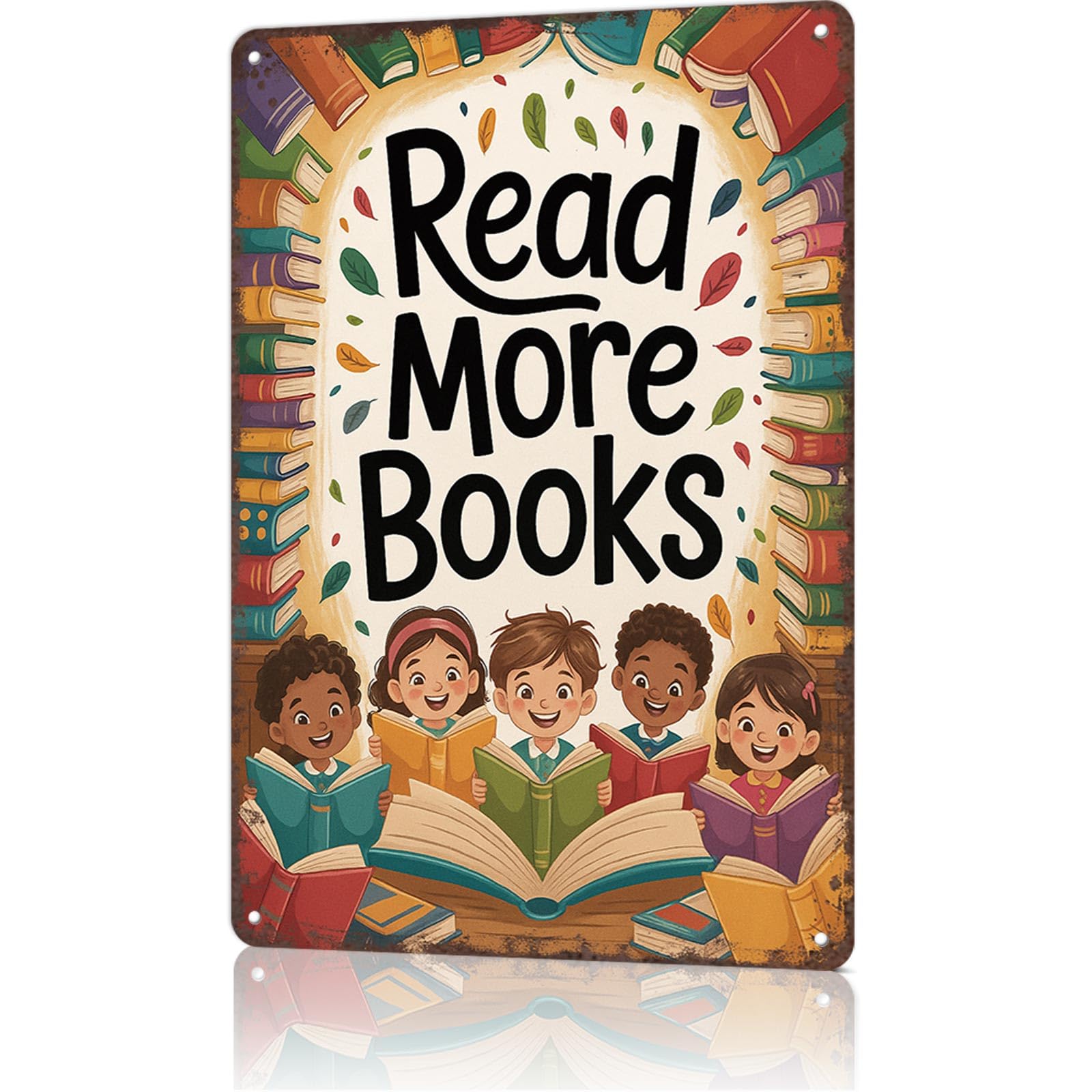 KWQDOZF Funny Metal Signs Poster 8x12inch Read More Books Aluminum Sign Wall Art For Home Room Bedroom Office Decor