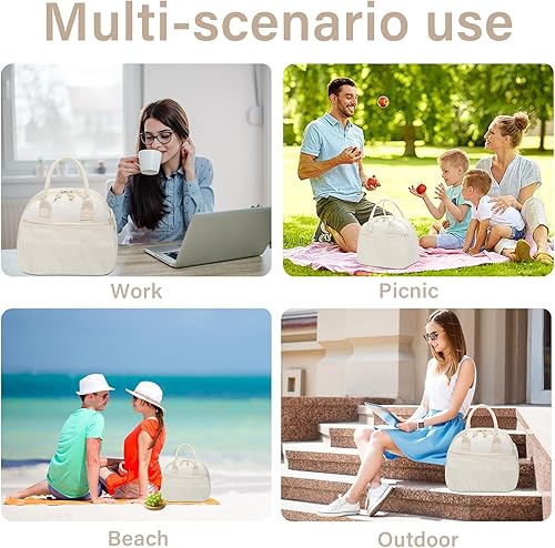 Miniatura 7 de Lonchera para mujer, lonchera aislada, bonita lonchera de pana reutilizable para el trabajo (pana beige)