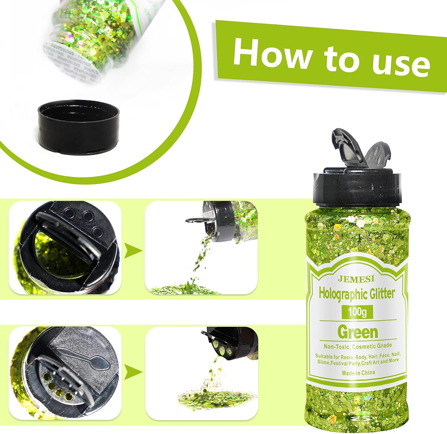 Holographic Chunky Glitter, JEMESI 100g Resin Glitter Craft Glitter, Cosmetic Nail Glitter - Image 4