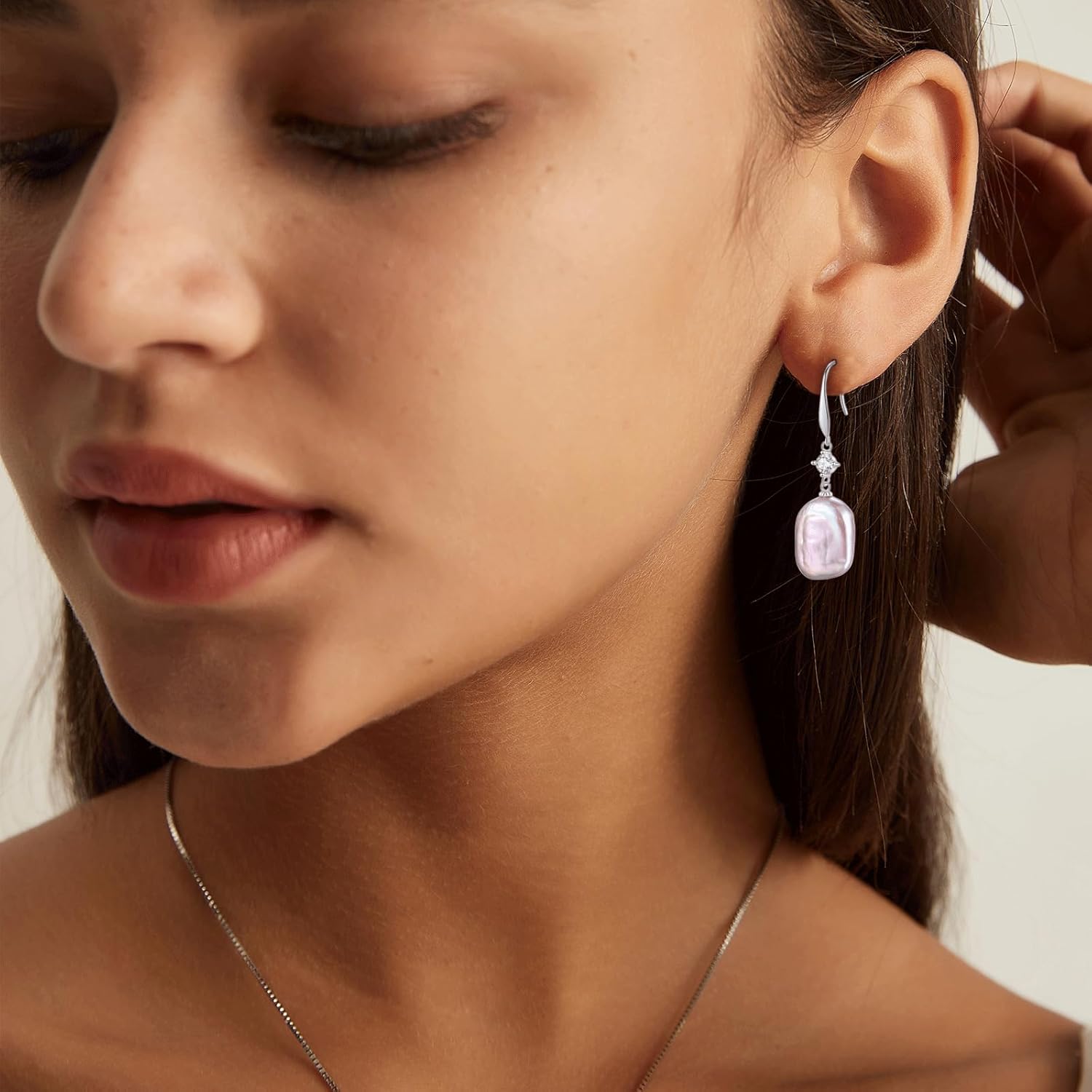 YAMI Baroque Pearl Earrings Drop & Dangle, Freshwater Cultured Pearls with 5A Cubic Zirconia, 925 Sterling Silver Hoop Earrings Hypoallergenic, Jewelry Gifts for Women - Image 8