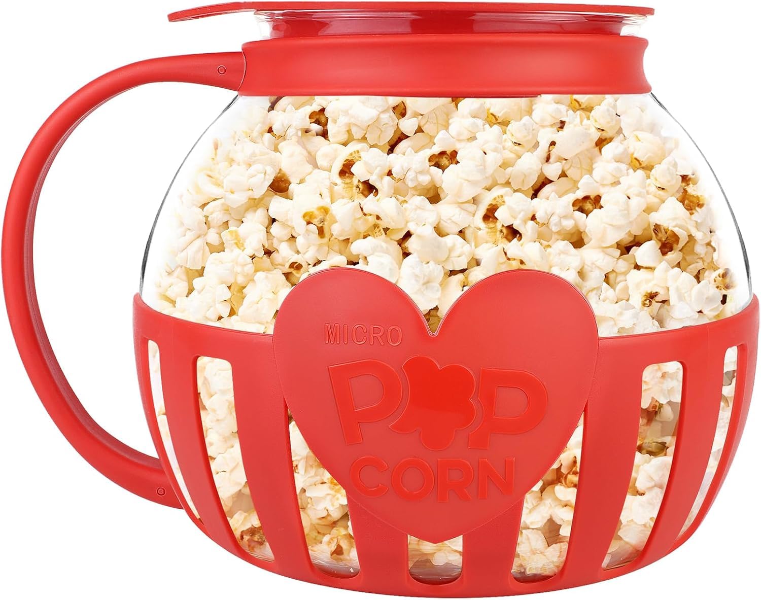 Popcorn Maker, Mikrowellen Popcorn Maker,Borosilikatglas Popcorn Mikrowelle, Spülmaschinenfest, für Versammlungen, Partys, Picknicks, Rot