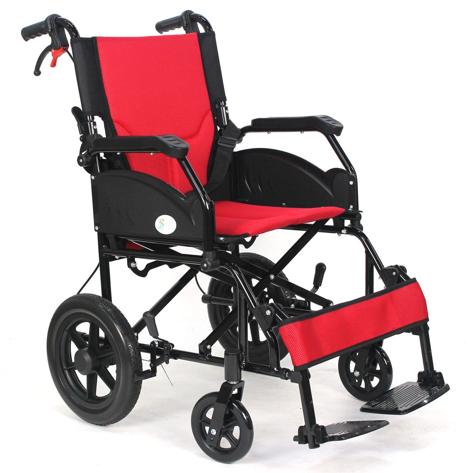 Safe Care's Premium Lightweight Aluminium Wheel Chair, Full Aluminium Body, Half Folding Back Rest, Soft Cushioning, Aluminium Foot Plate,