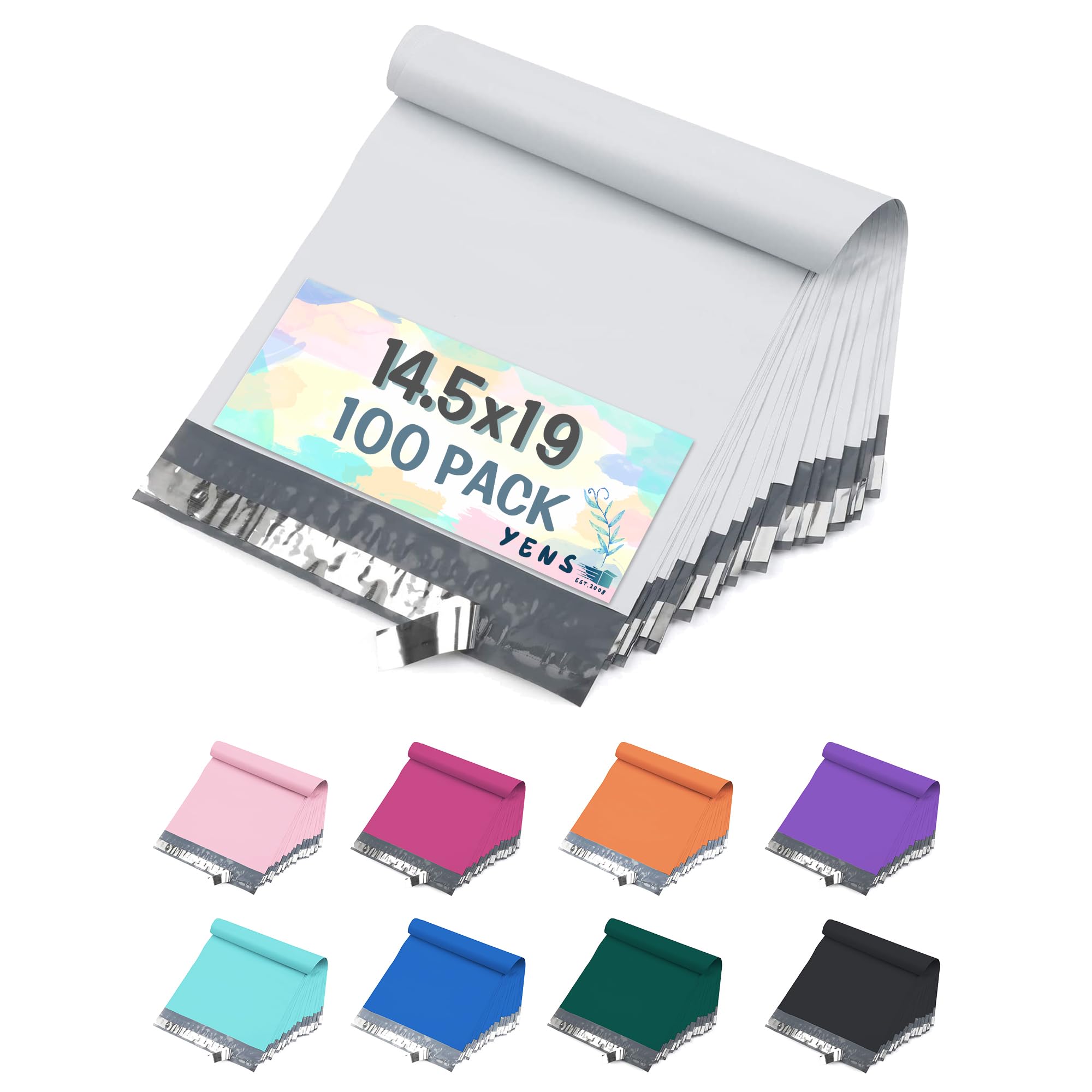 Yens Poly Mailers 14.5X19 100 Pack White,Strong Self Seal Adhesive Shipping Envelopes Waterproof for Shipping, Mailing, Packaging M7