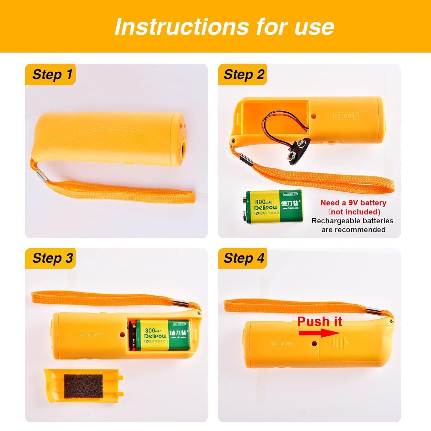 Ketsicart® Dog Repeller, Anti Dog Barking Device, Anti Barking Ultrasonic tranier, 3 in 1 Dog Repeller Device, LED Dog Repeller Trainer with Flash Light (Yellow) 1
