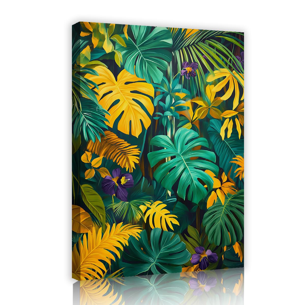 TOANGWALL Tropical Jungle Palm Leaf Canvas Wall Art Yellow Monstera Botanical Poster Painting Framed Artwork Mural Pictures Illustration Print For Hallway Entrance Decor 60x90cm
