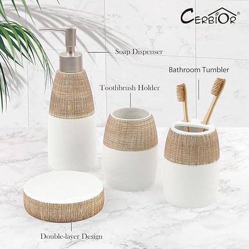 Miniatura 3 de CERBIOR Juego de accesorios de baño, 4 piezas de accesorios de cerámica para decoración de baño, incluye soporte para cepillos de dientes, taza para