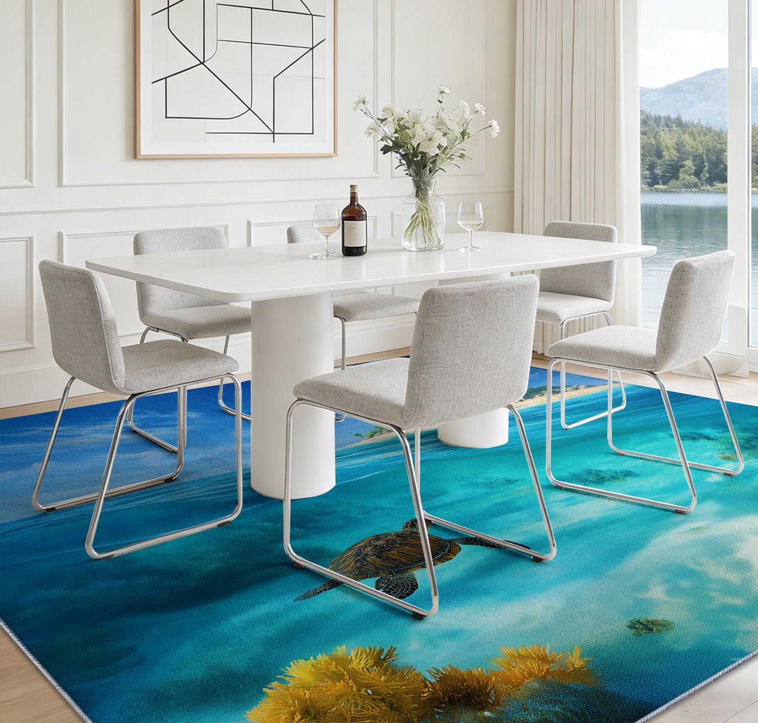 Area Rugs - Alfombra de 100 x 160 cm, diseño de tortugas marinas tropicales, arrecife de coral, lavable, antideslizante, alfombra antideslizante para dormitorio, sala de estar, alfombra de suelo de