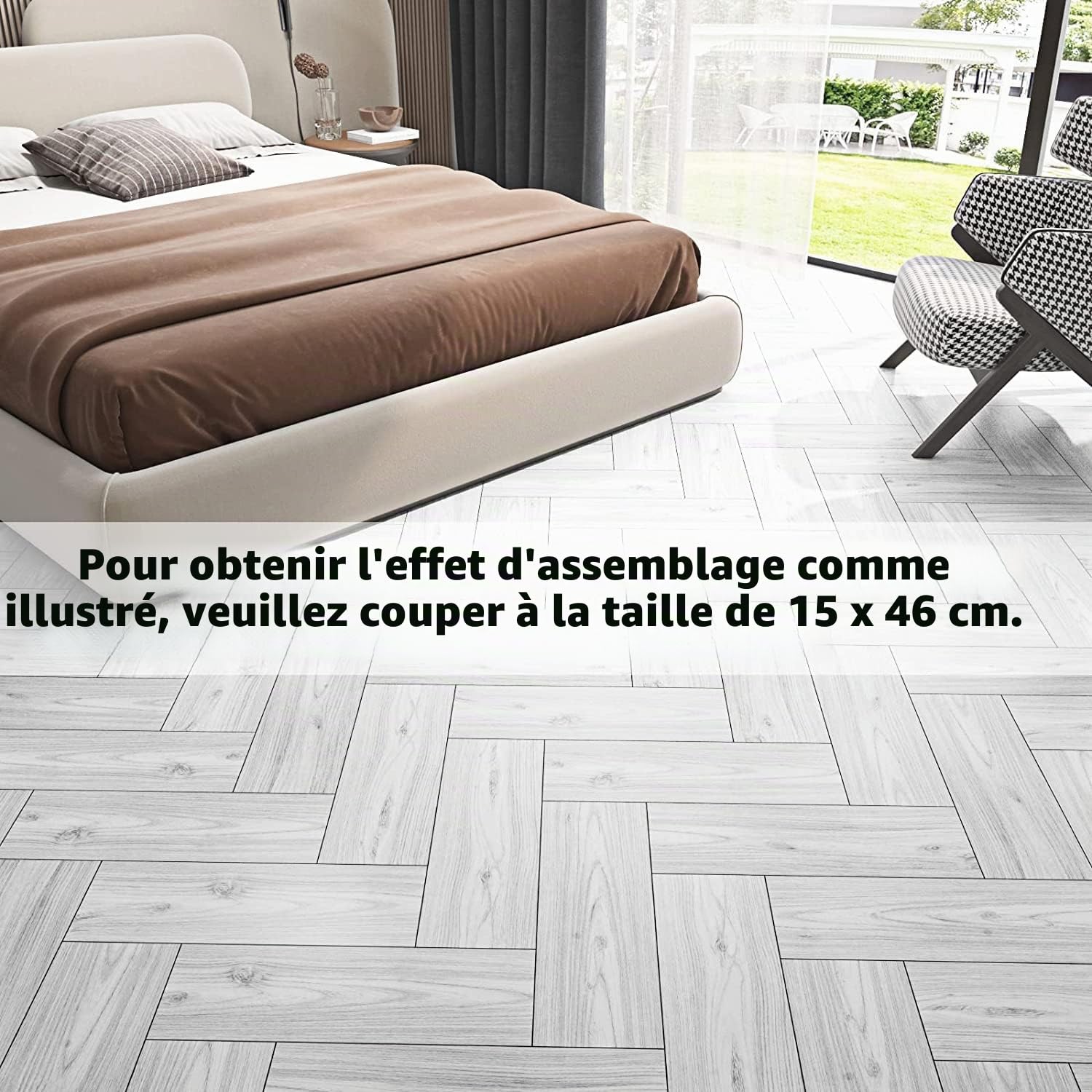 FunStick 90CM×15CM 30 Dalles PVC Garage Lino Sol Gris Blanc Imperméable Lavable Autocollant Effet Bois Carrelage Adhesif Salon Chambre Stickers Balcon Buanderie Dalle Bois