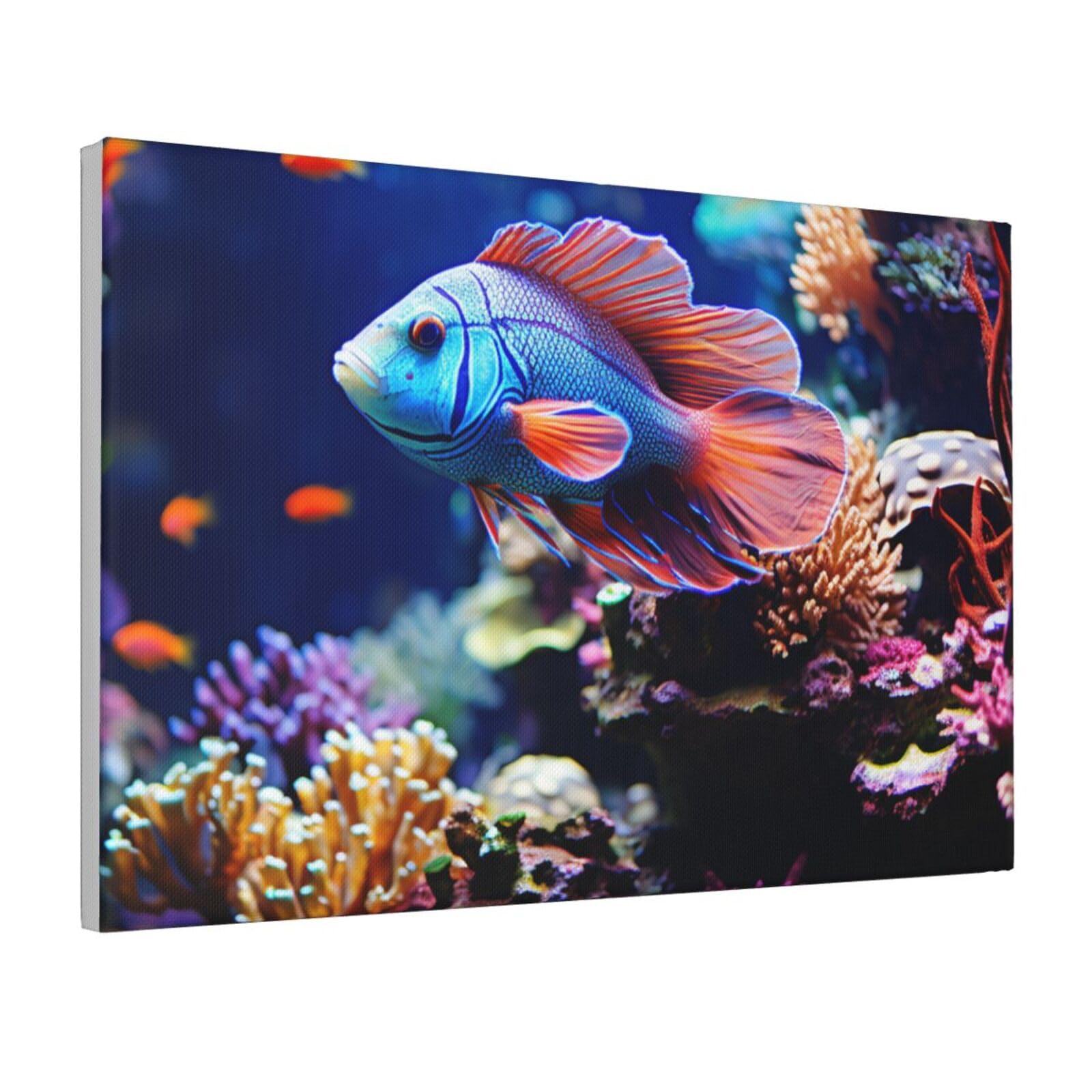 Framed Wall Art for Living Room Art Work, Coral Reef Fish Aquarium Picture Prints Modern Office Wall Paintings Poster Aesthetic Wall Decorations for Home Decor Ready To Hang 12"x18"