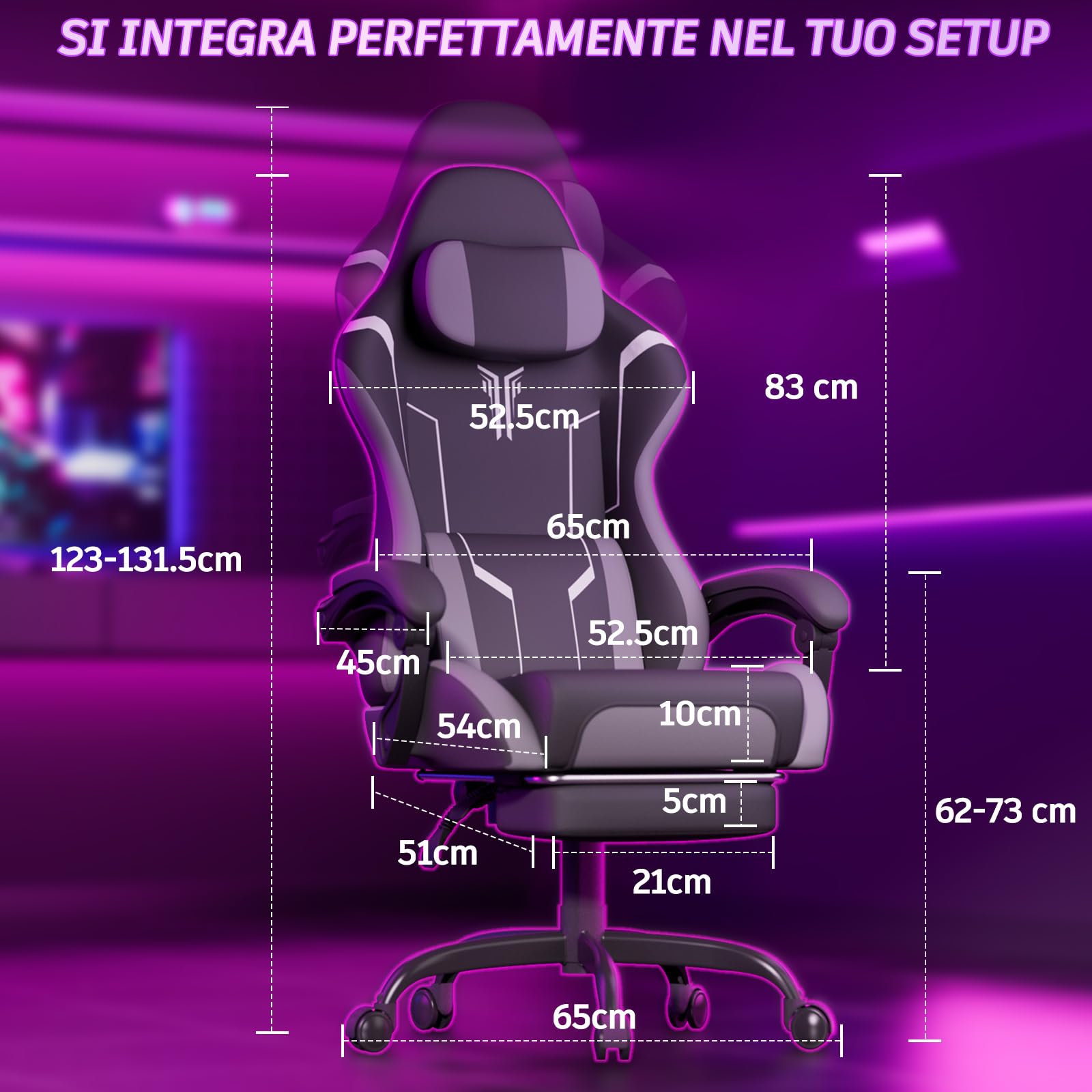 Soontrans Sedia da Gaming con Massaggio KJ433 Sedia Gaming con Poggiapiedi e Cuscino e Poggiatesta, Reclinabile 135°, Pelle Sintetica (Nero-Grigio)