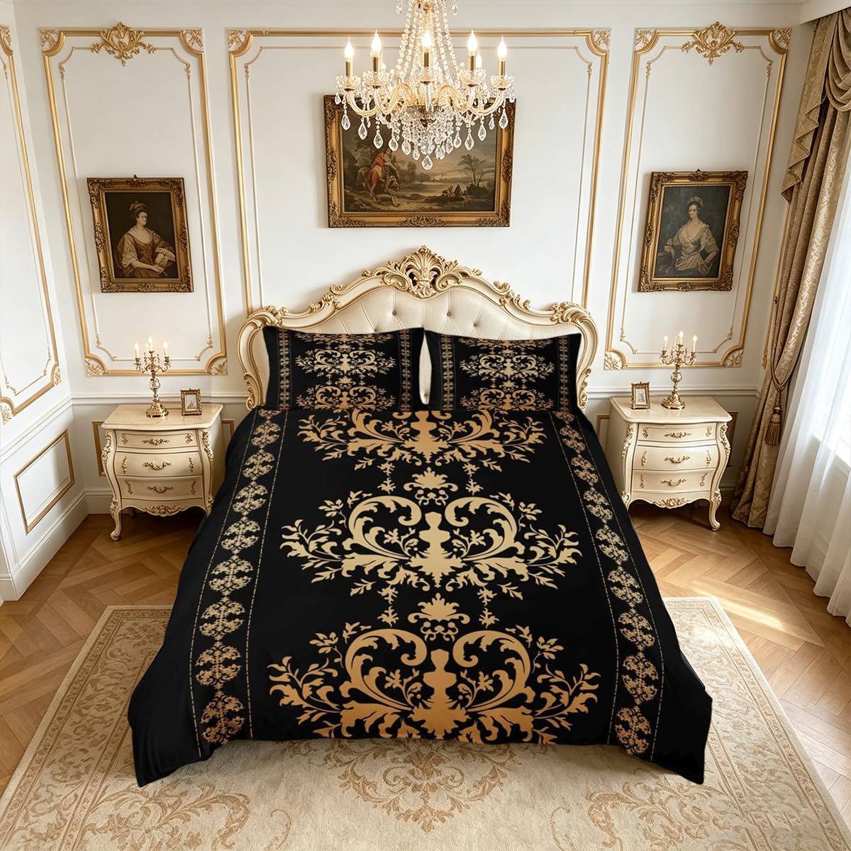 Homemissing Vintage Damask Floral Duvet Cover Set Super King Size for Kids Boys Girls Damask Jacquard Bedding Set Oriental Antique Duvet Cover with 2 Pillowcases Gothic Bohemia Floral Bedding — image 1