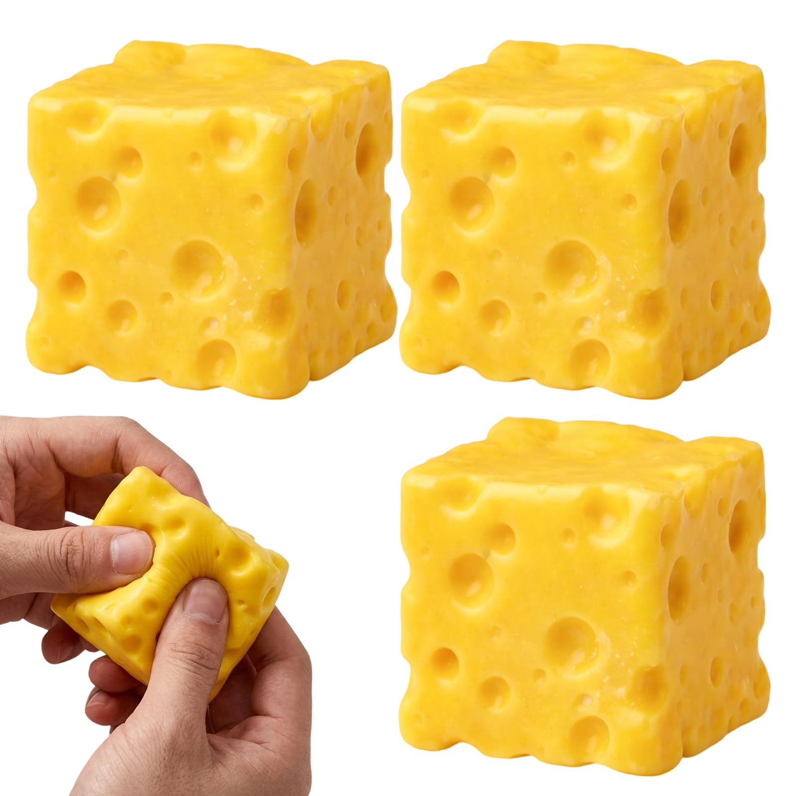 3Pcs Cheese Fidget Block, Fidget Object for Office Workers and Students, Slow Rebound Cheese Cubes, 1.97*1.97*1.97inch