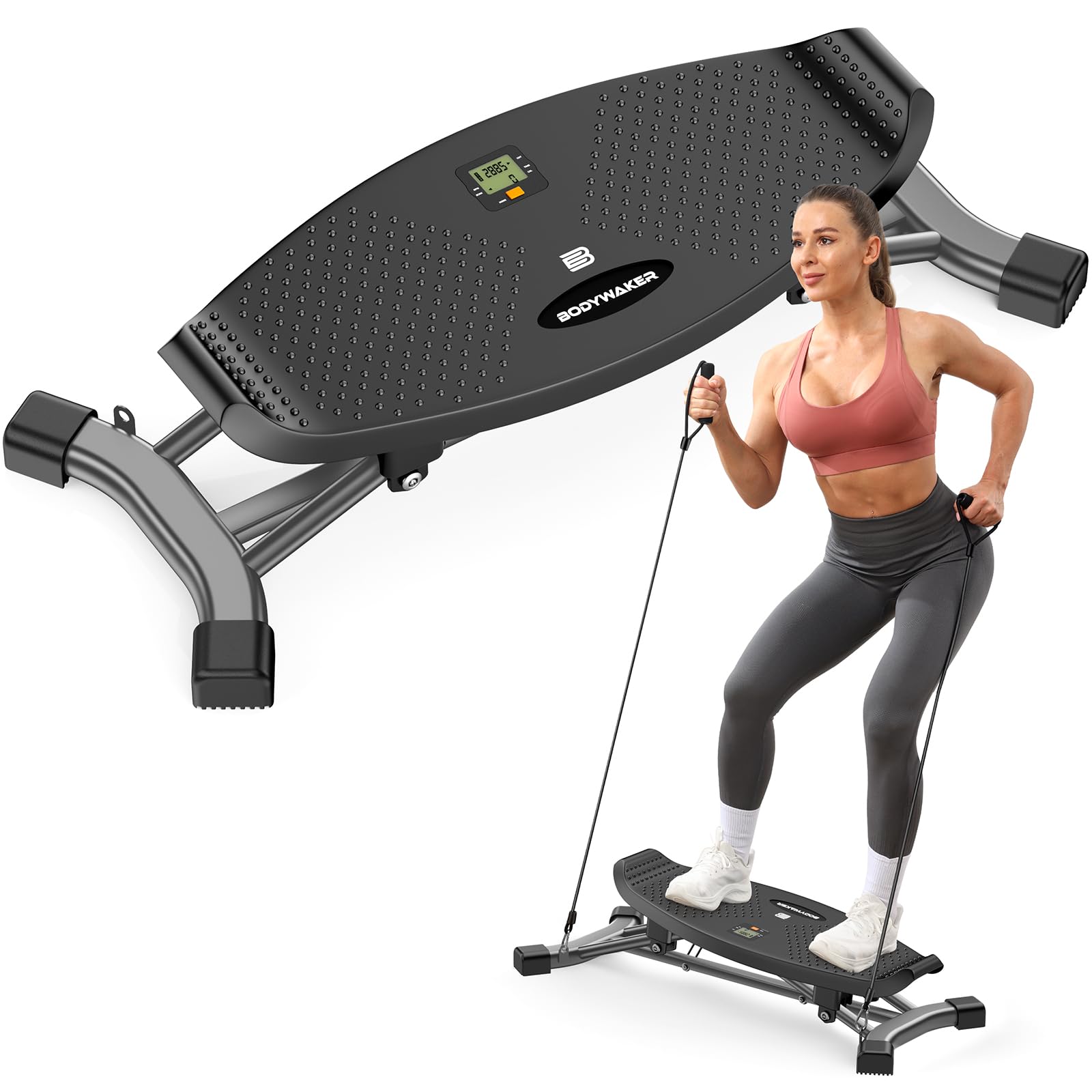Balance board per allenamento di tutto il corpo, tavola oscillante con display LCD e fascia di resistenza, bilanciere portatile con capacità di 136 kg per palestra in casa, fitness, allenamento delle