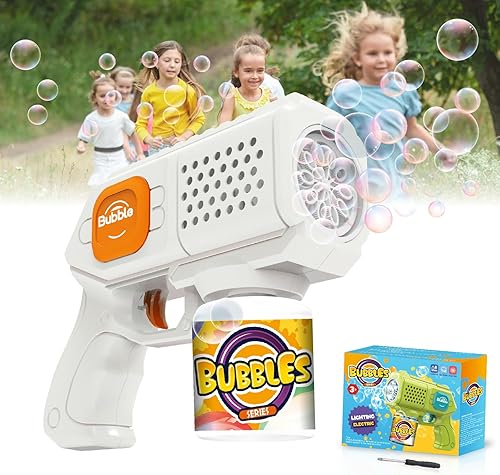 Panacare - Máquina de burbujas, pistola de burbujas automática para niños, 10 agujeros con juguete de fabricación de burbujas LED, juguetes para
