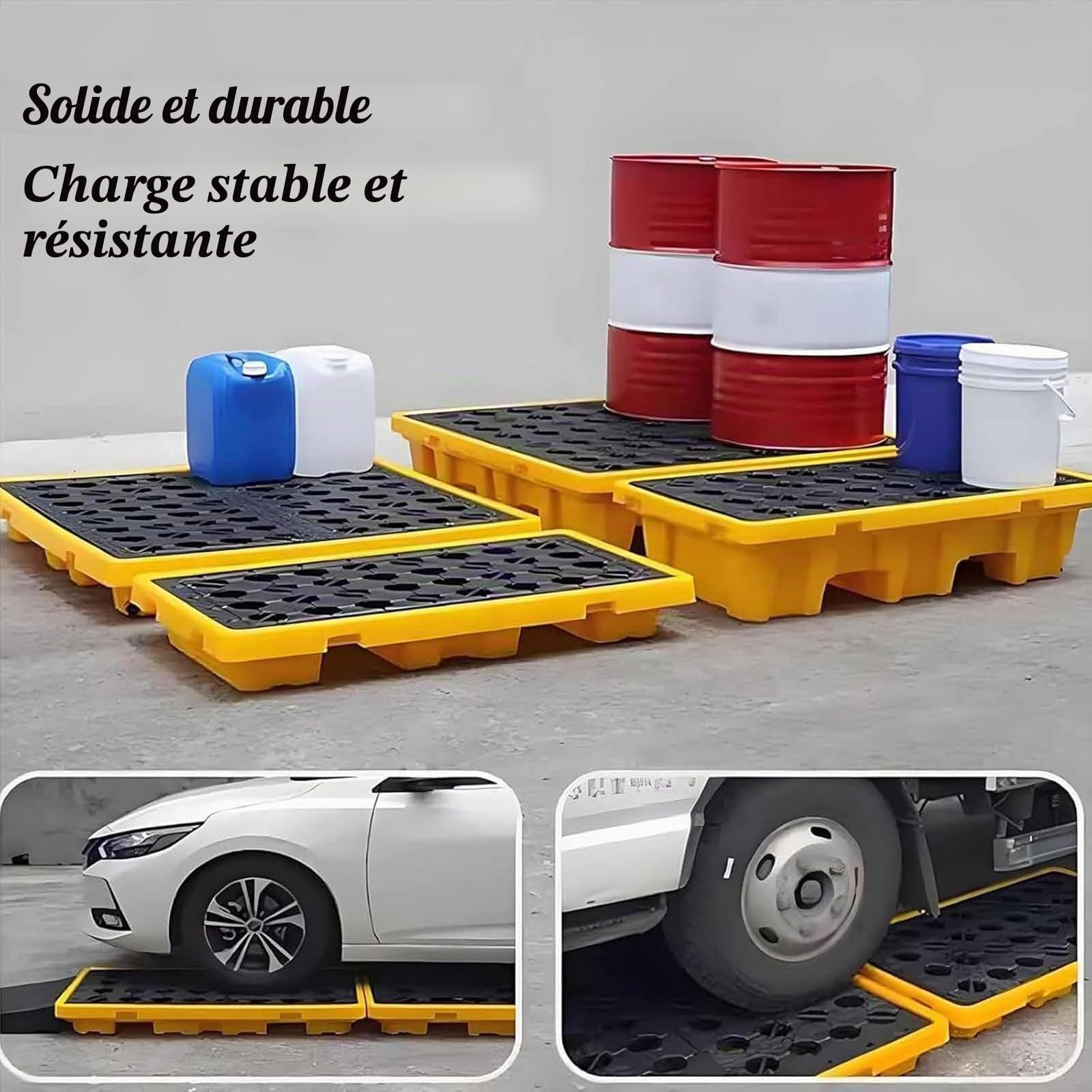 Plate-Forme de Confinement des fûts Palette Plastique étanche Palette pour Chariot élévateur Bac de rétention des fûts d'huile,66 * 36 * 12cm