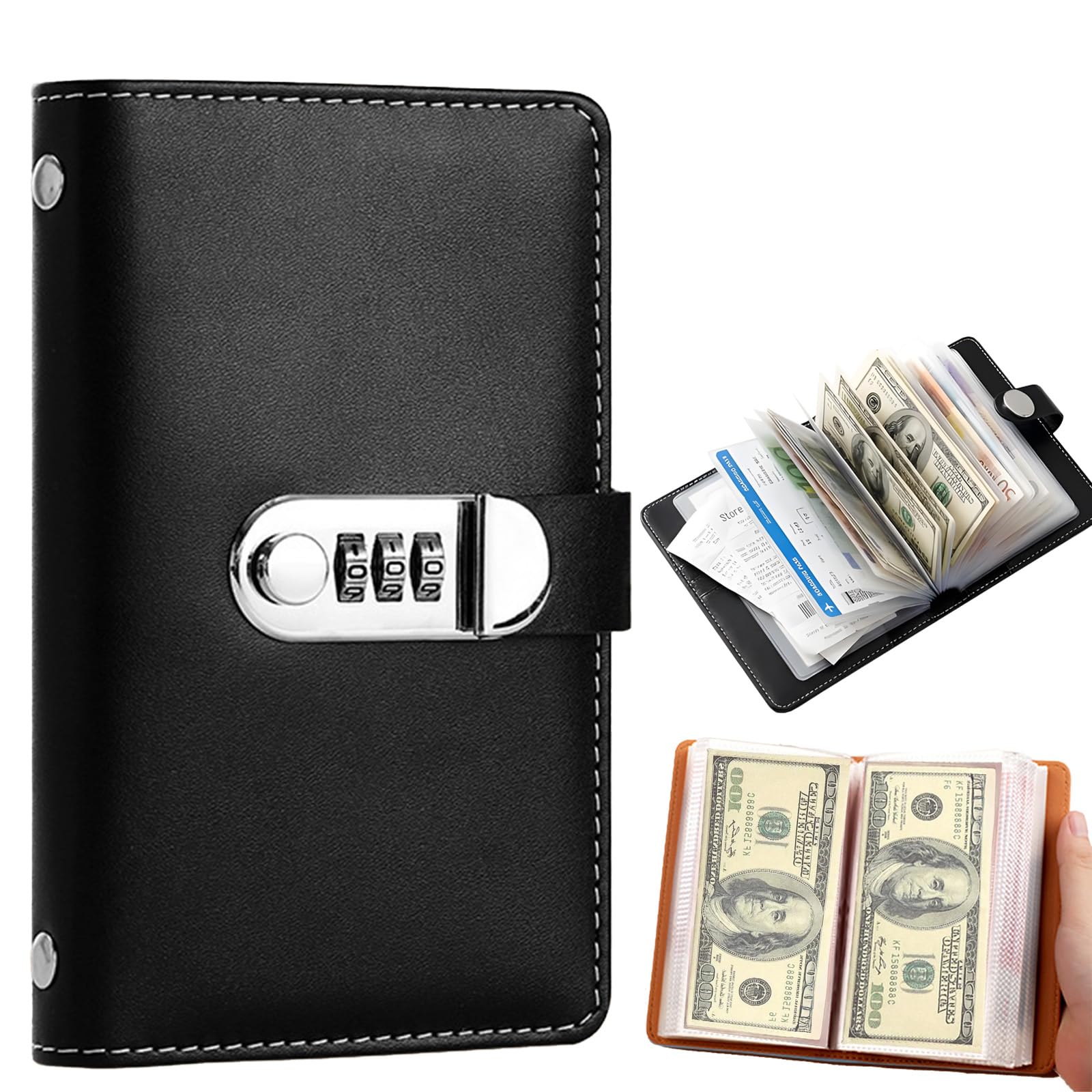 View 1 of 100 Envelope Savings Challenge Book with Password Lock, Money Saving Binder, Savings Challenge, Money Saving Book with Cash Envelopes, Fun to Reach Your Savings Goals (Black)
