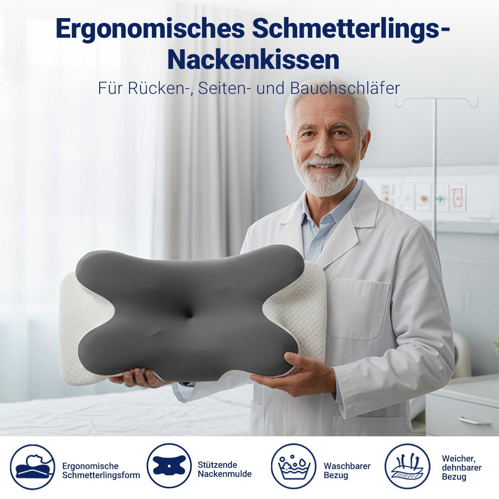 COSYLAND Memory Foam Nackenkissen Schmetterlingskissen 63x34cm Dunkelgrau