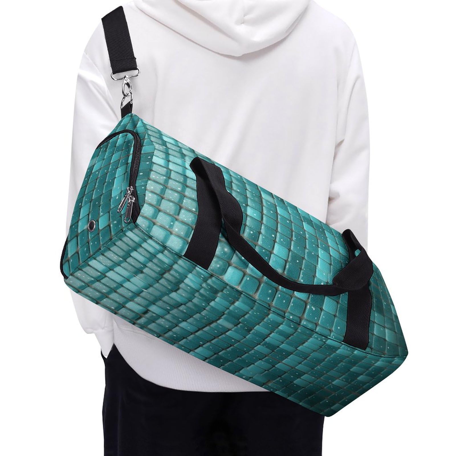 Turnbeutel für Damen und Herren, türkis, kleine Punkte, Fliesen, wiederverwendbar, Turnbeutel mit Schuhfach, Stil, Einheitsgröße, modern, Stil:, Einheitsgröße, Modern