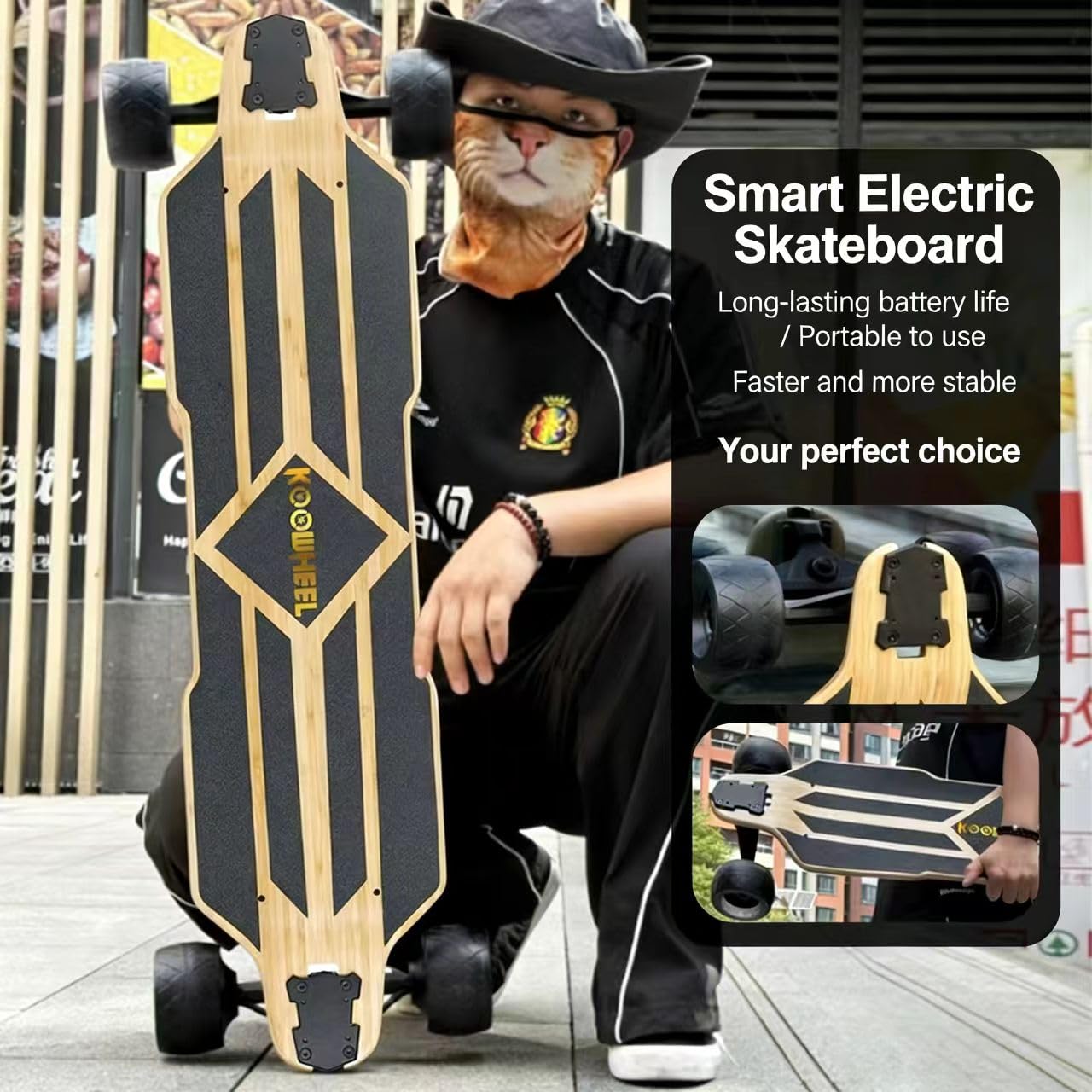 E-Skateboard für Erwachsene mit 65 km Reichweite & 45 km/h, OLED Fernbedienung, 25° Steigfähigkeit, 550W Doppelmotor, 4-Rad für Pendler und Lange Fahrten