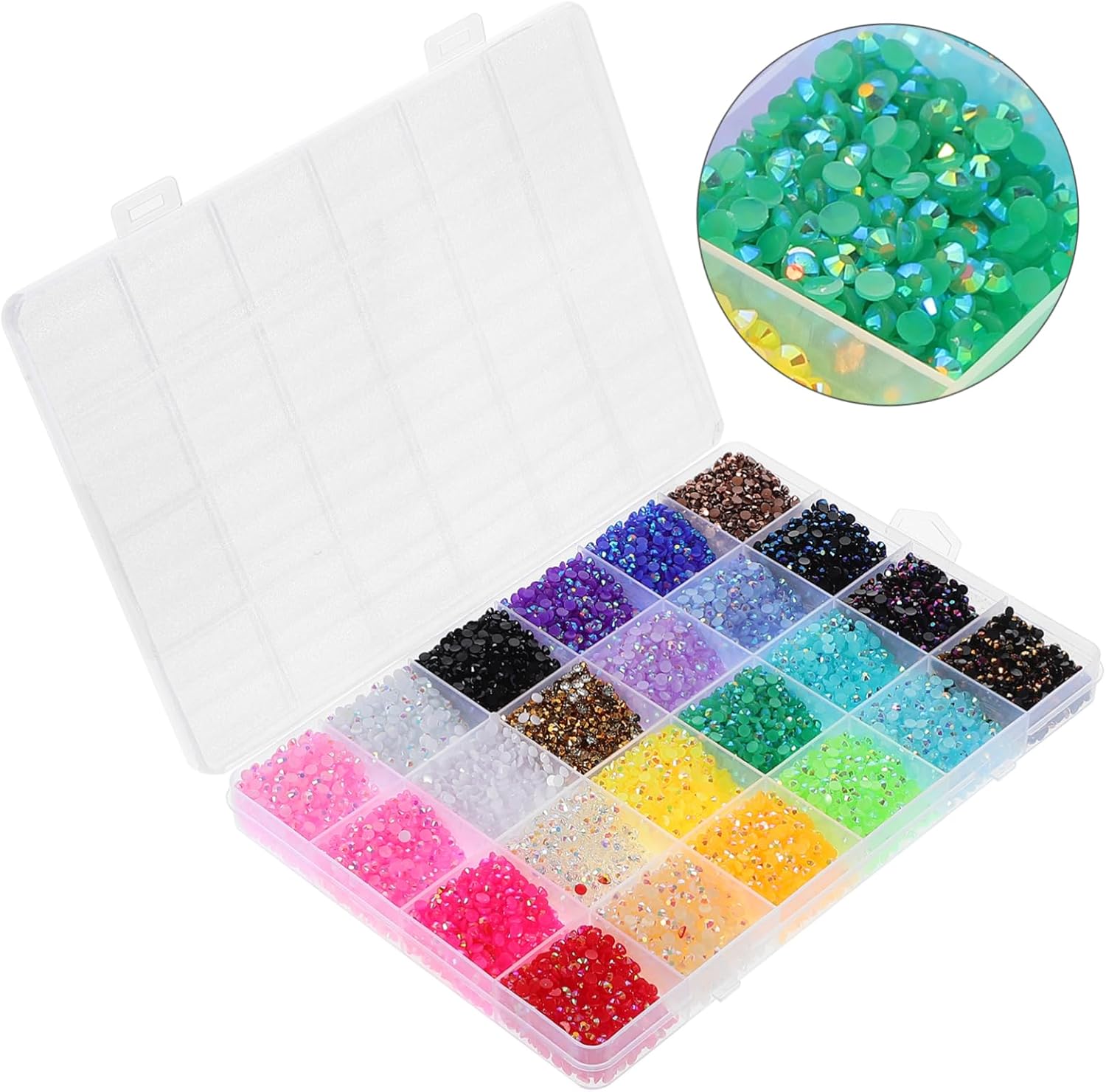 000pcs Flatback Nail Rhinestones Kit Colors Rainbow Gems for Crafts Nail Art Jewelry Making and Decoration