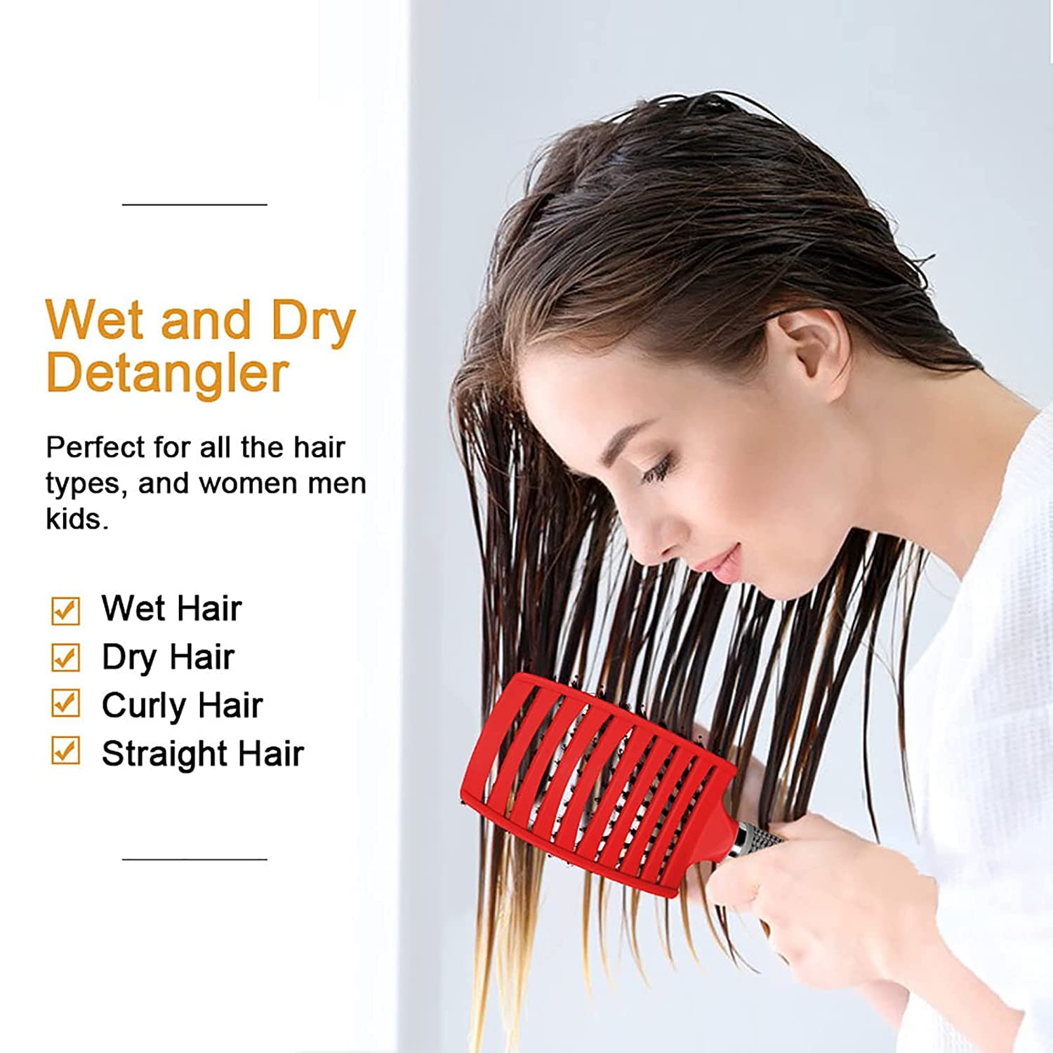 Cepillo desenredante, cepillo para desenredar el cabello húmedo o seco para hombres, mujeres y niños, cepillo de masaje de secado rápido (negro + dorado)