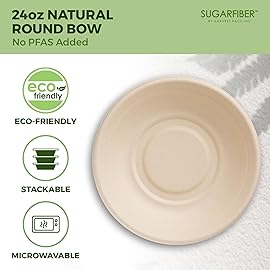 [50 COUNT]Harvest Pack PFAS FREE 24oz Compostable Bowls - Paper Round Heavy-Duty Eco-Friendly Disposable Bagasse Bowl, sugarcane made plant fibers for Meal Prep