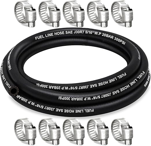 Fuel Line 5/16 Inch ID, Fuel Hose 10FT, J30R7 Fuel Line Hose NBR with 10 Clamps.