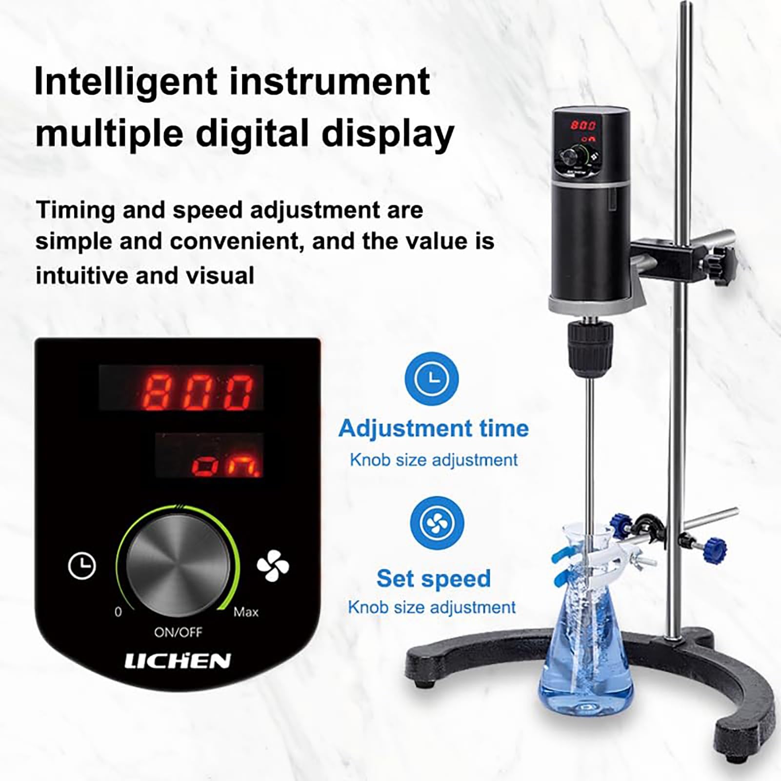 Mezclador agitador digital con temporizador y ajuste de velocidad para uso en laboratorio, capacidad de 40 L, 100-2000 rpm