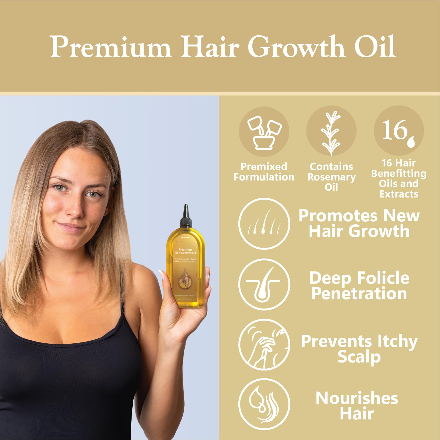 Premium Hair Growth Oil 170ml & Supplement Set, Enriched with 12 Natural Oils Including Rosemary & Biotin, Promotes Thicker - Image 2