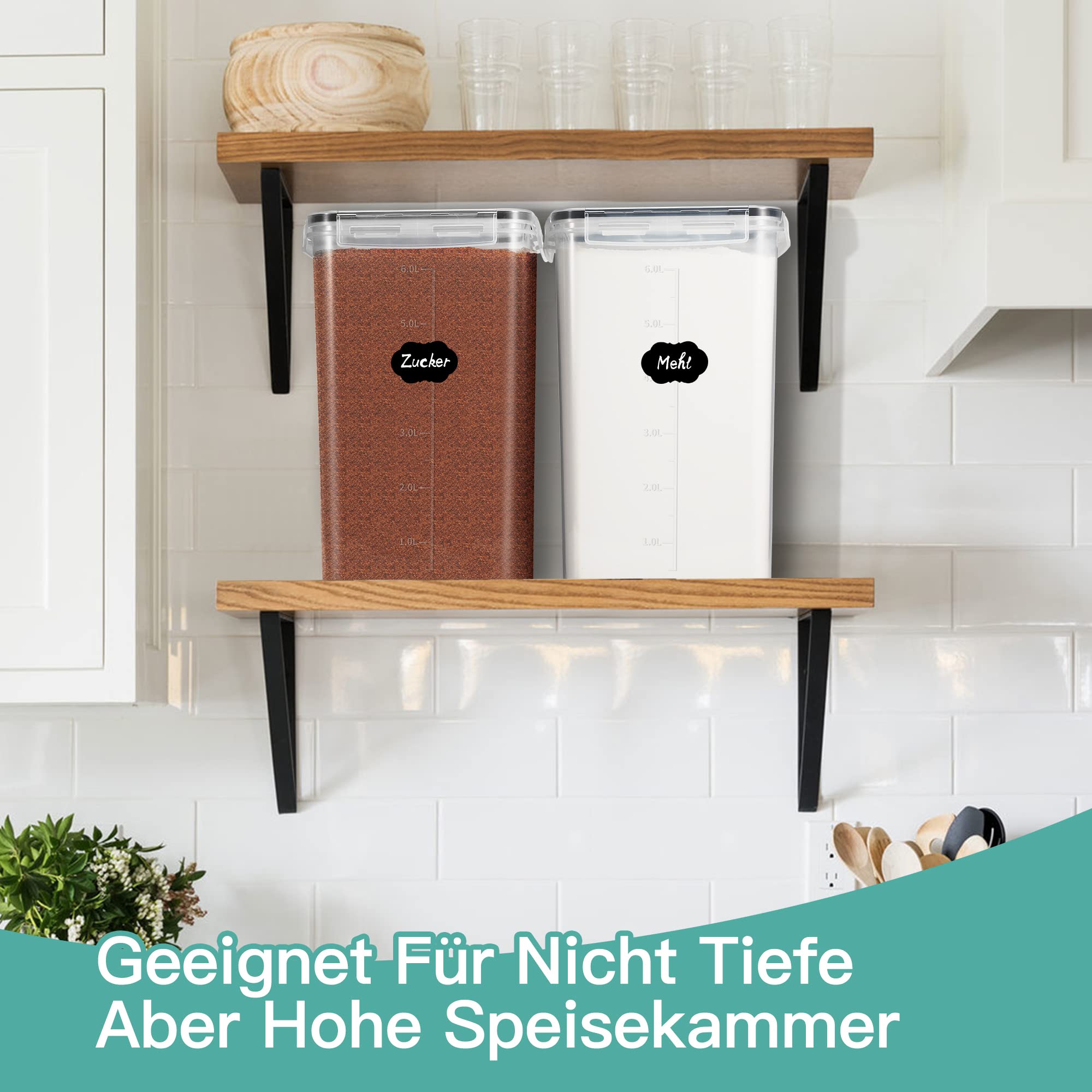 Surejoy 6,5L Groß Vorratsdosen mit Deckel Luftdicht 2er Set, Etiketten und Löffel, BPA Frei Plastik Aufbewahrungsbox Küche Organizer, Zucker Mehl Aufbewahrung Vorratsbehälter Küche, Haushalt & Wohnen
