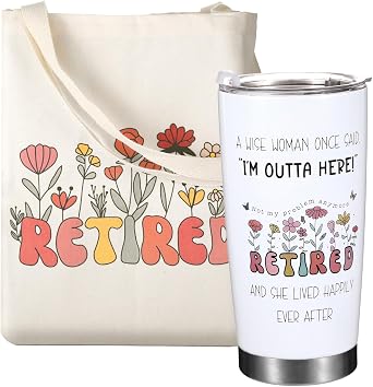 Retirement Gifts for Women 2026, Retired Gifts for Women, Retirement Tote Bag & Tumbler with Humorous Happy Retired Quotes, Funny Retire Present for Teacher, Mom, Nurse, Doctor, Coworker, Boss Lady