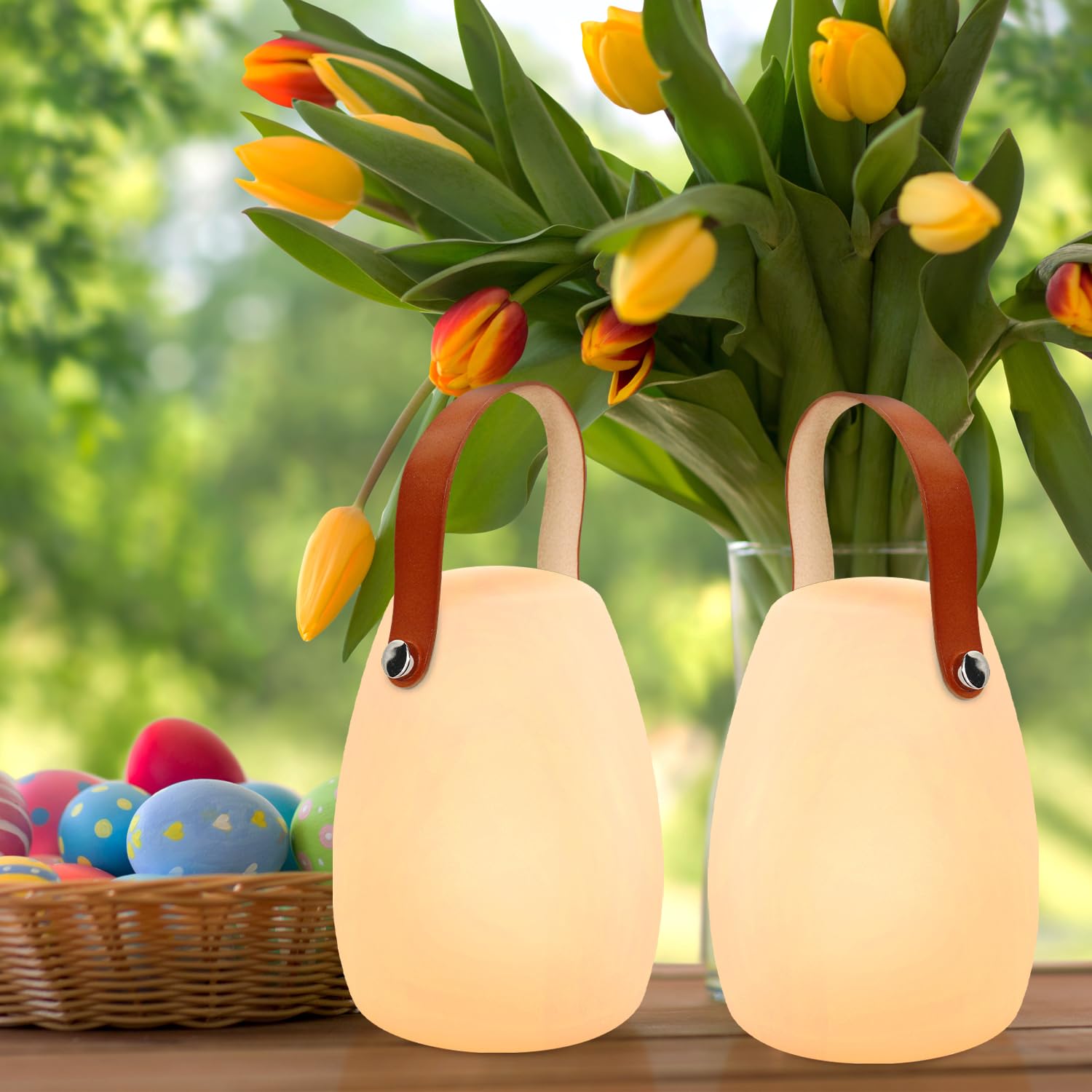 MALUX led tischlampe akku mit Fernbedienung Warmweiß 8 Farben Dimmbar Tischleuchte Outdoor Wasserdicht Ideales Dekor für Ihr Haus und Garten 2Packs ostern dekoration (small) (C/Leder,small)