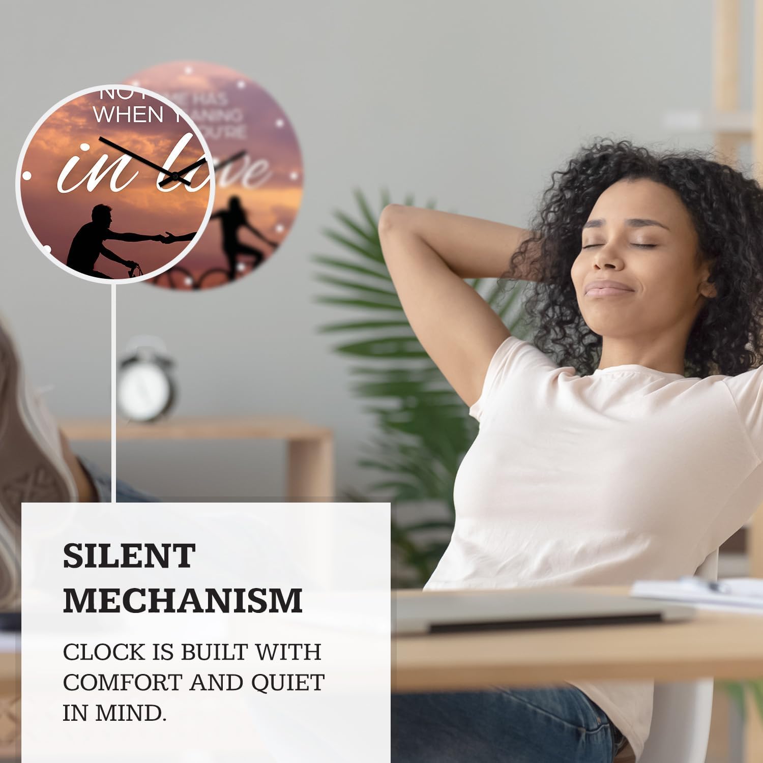 Time Has No Meaning Sunset Wall Clock, Silent Non-Ticking, Battery Operated Kitchen Decor Clock, Aluminum Composite Face, UV Protected Ink Print, Suitable for Offices, Bedrooms, and Bathrooms