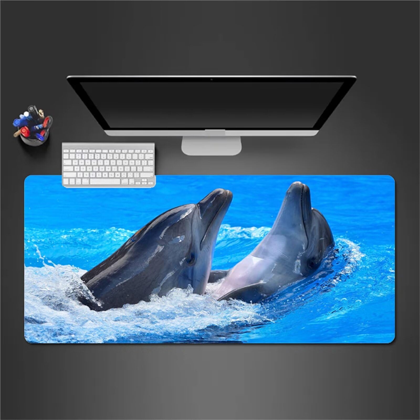 Alfombrilla Raton Gaming XXL 1200x600x3cm Alfombrilla de Ratón Grande Alfombrilla Gaming de Escritorio con Base Antideslizante para Gamers PC y Portátil (Delfín)