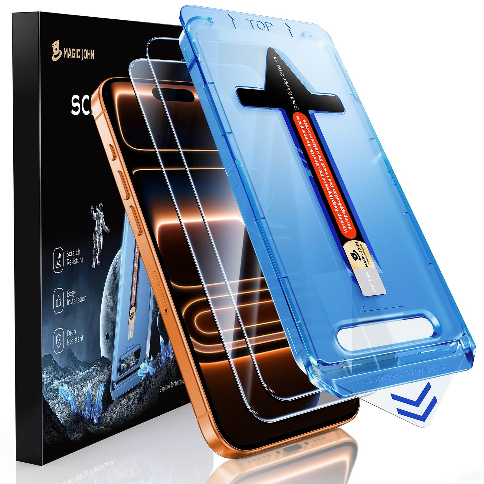 MAGIC JOHN 2 Pack for iPhone 17 Pro Max 6.9 inch Tempered Glass Screen Protector, Auto Dust-Elimination, Bubble Free, HD Clear, Easy Installation