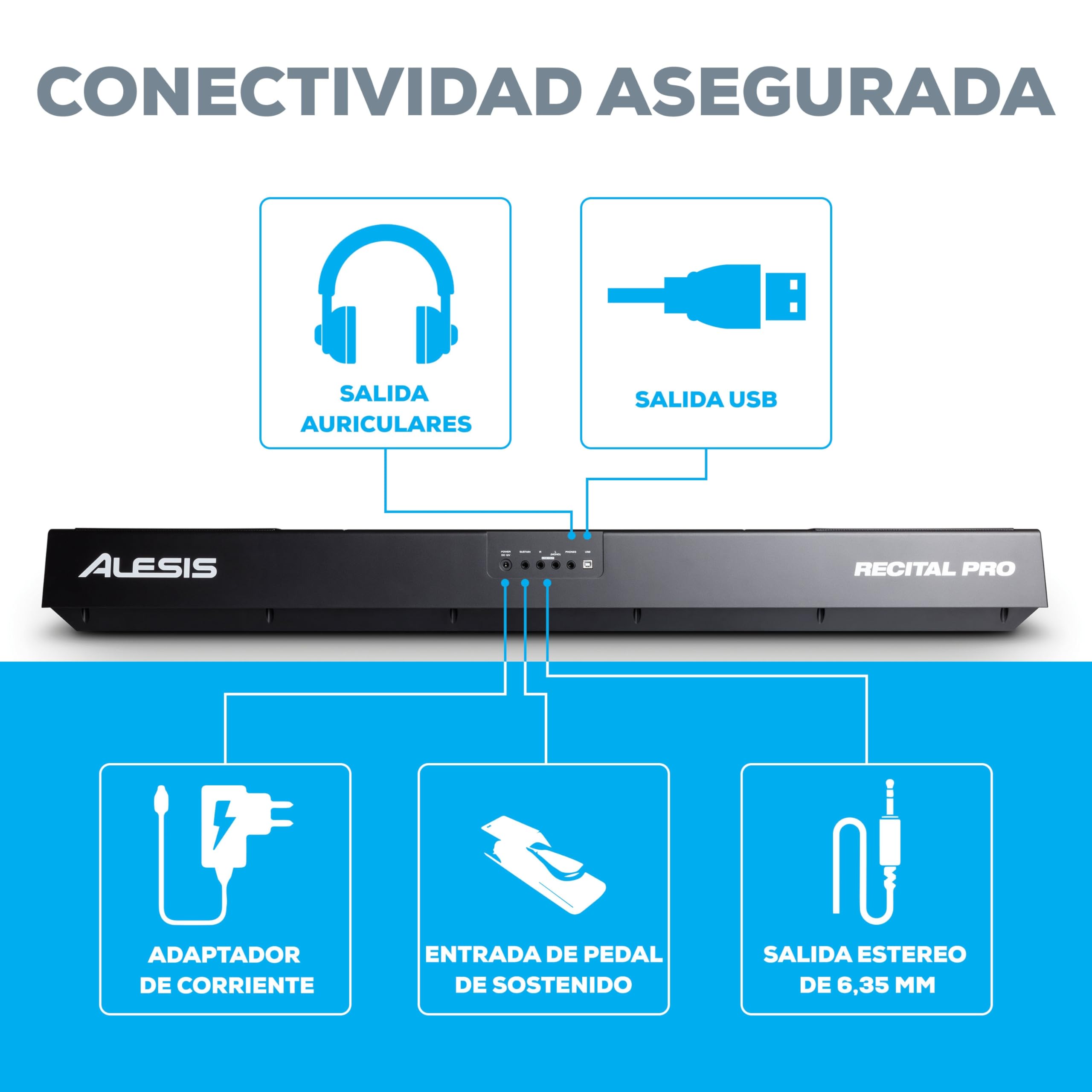 Alesis Recital Pro Piano Eléctrico 88 Teclas Contrapesadas con Altavoces, Lecciones de Piano, Metrónomo y 12 Kits de Sonidos