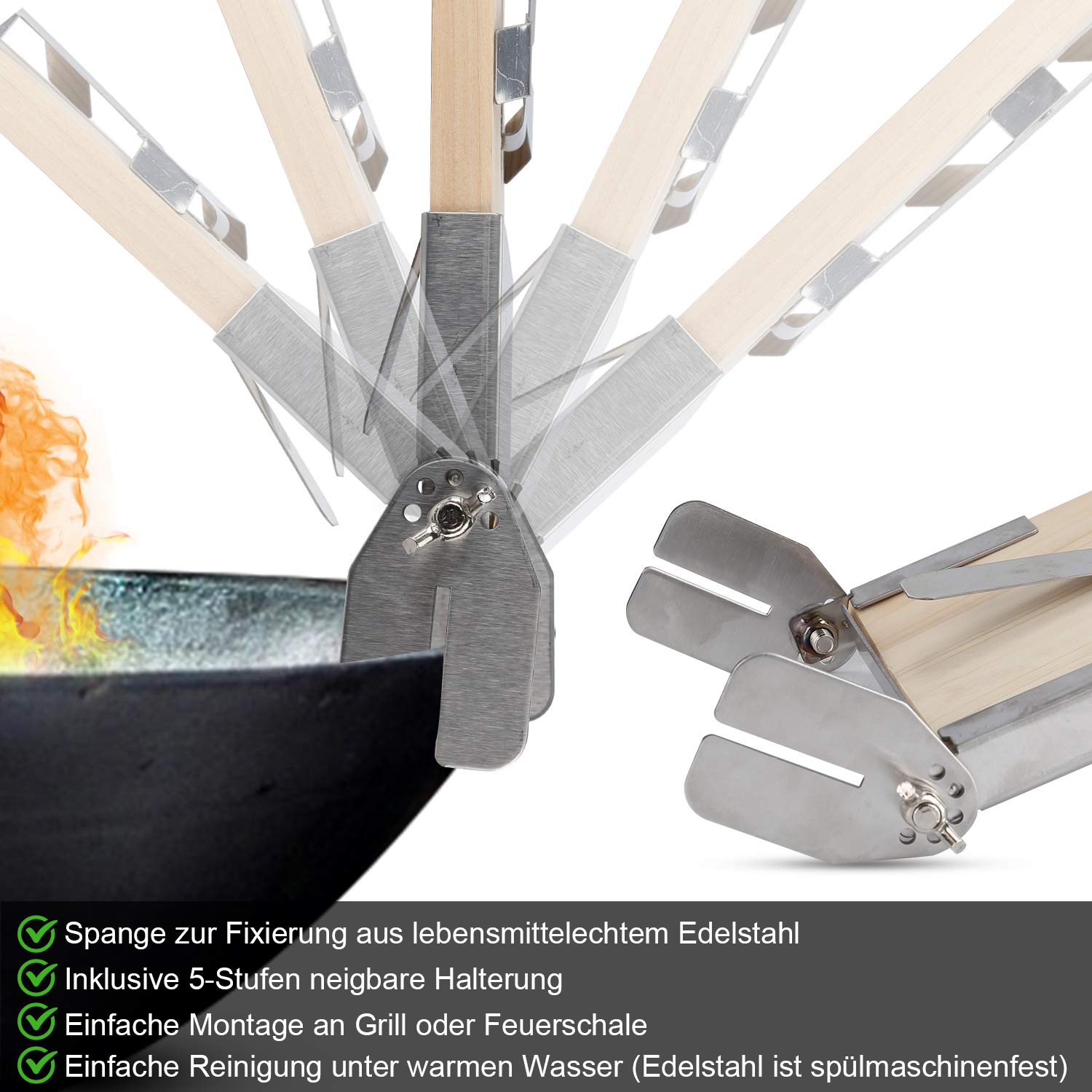 Lachsbrett, Flammlachs-Bretter, Zedernholz, neigbare Edelstahl-Halterung, 4er-Set (Flammlachsbretter)