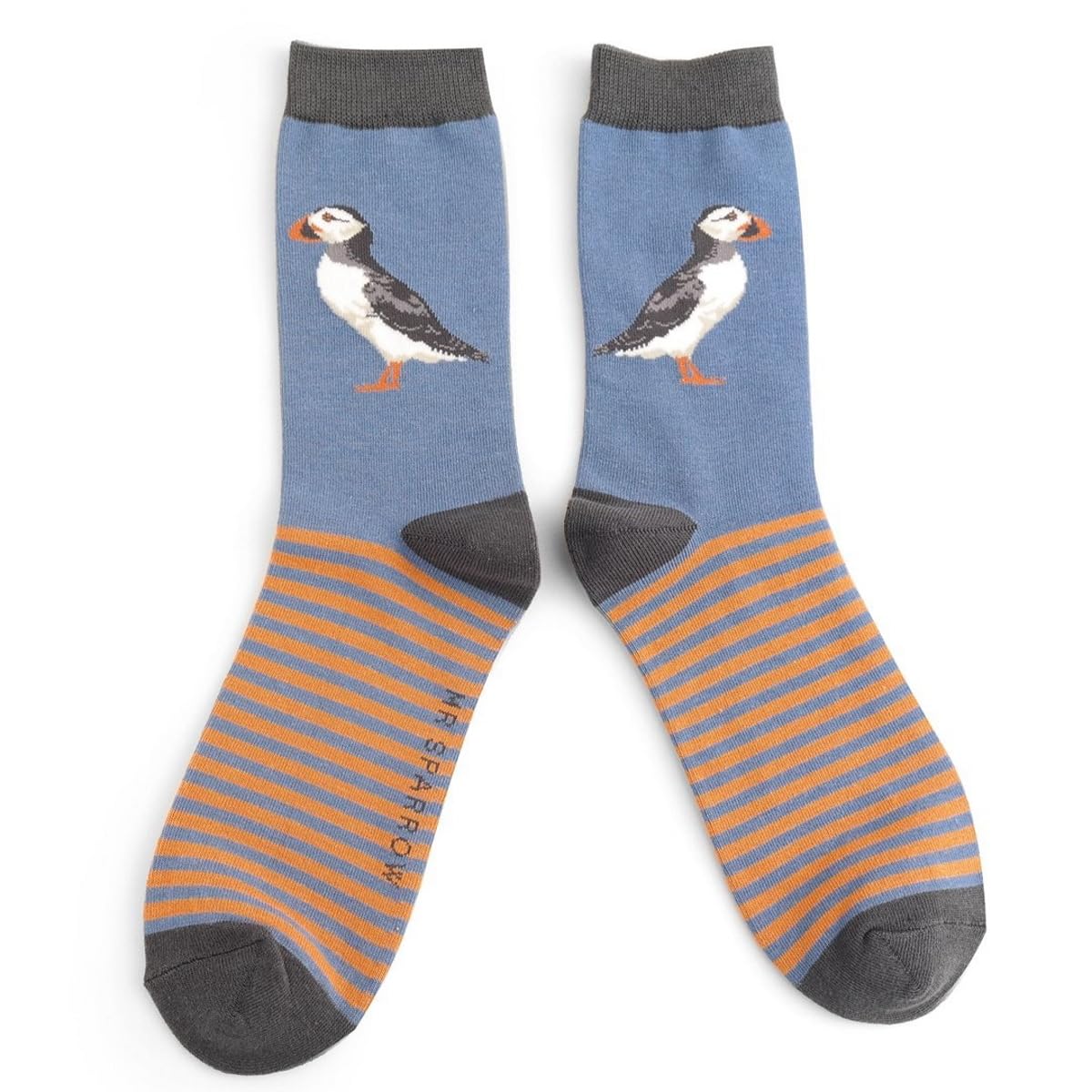 Lilyrosa Men's Blue Puffin Socks 7-11 Red Mustard Puffins Bamboo 1 Pair (Blue)