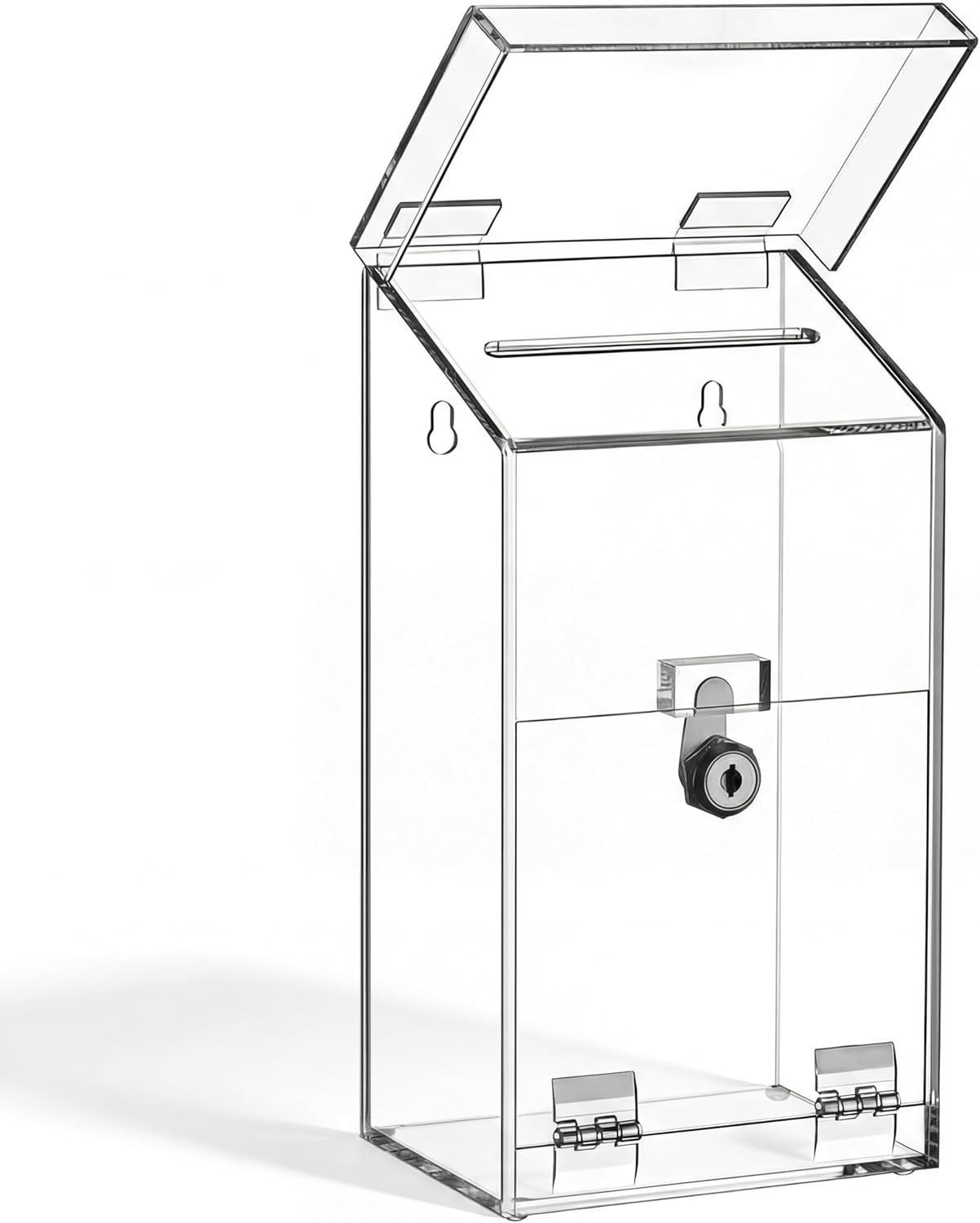 Juexica Clear Acrylic Donation Box Wall Mount, Locking Offering Box with Flip Lid, Transparent Fundraising Drop Container for Church Charity School Office, 10.2 x 5.6 x 4 in