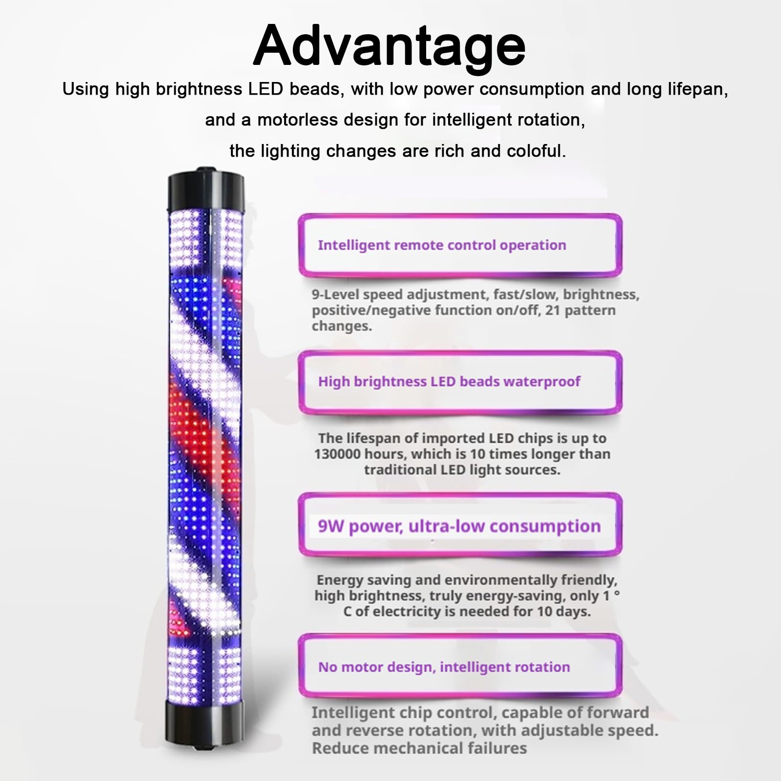 Globe lumineux LED pour barbier, lampe rotative extérieure pour salon de coiffure et salon de coiffure, panneau ouvert accrocheur pour entrée de magasin et affichage de fenêtre pour attirer les
