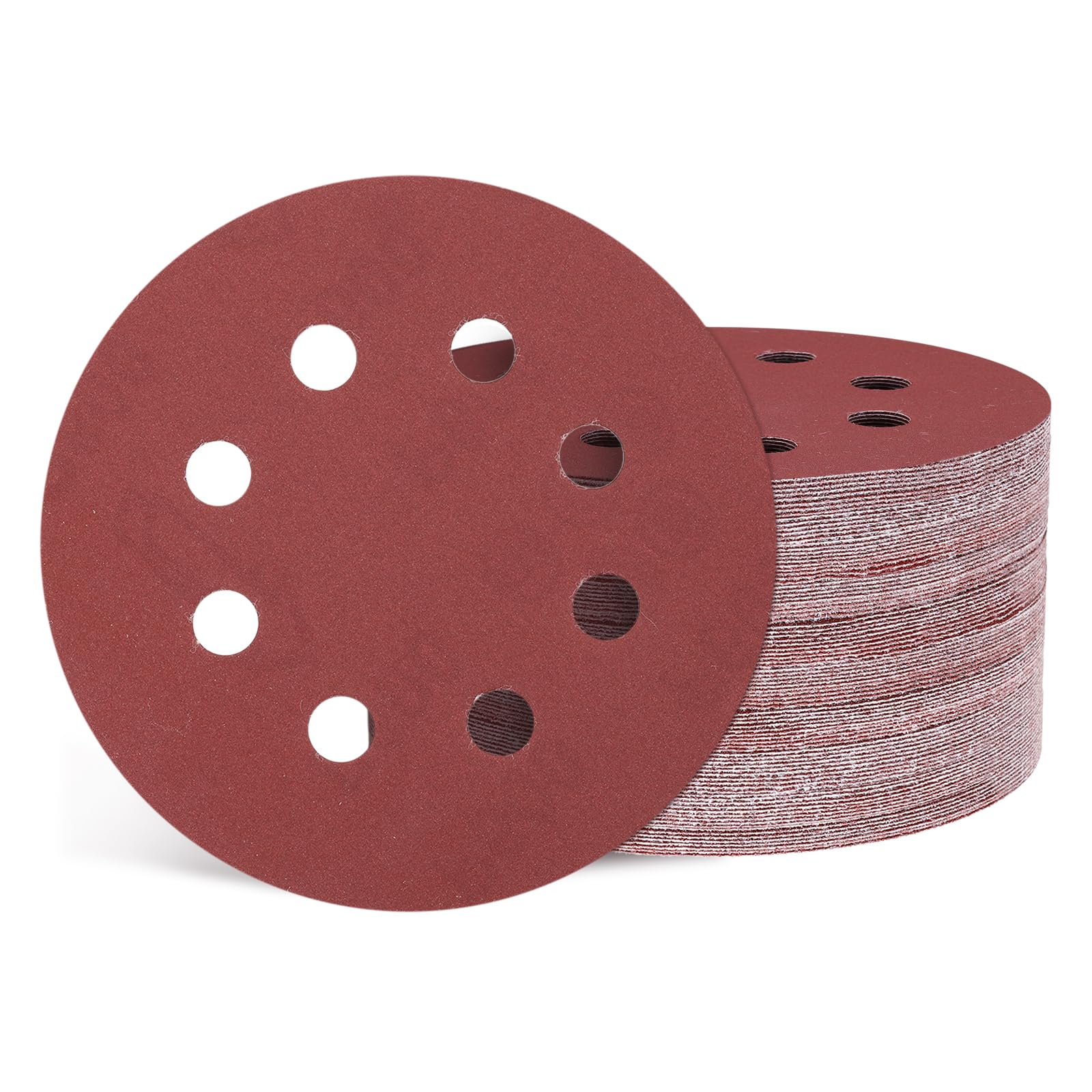 Kozelo 150 Pcs Sanding Disc 125 mm 600 Grit 8 Hole Hook and Loop Random Orbital Sandpapers Suitable for Drywall Sander Wood Metal Furniture, Red