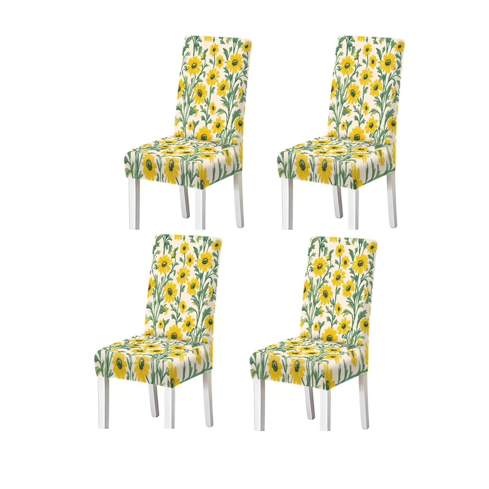 BOSUYBN Yellow Daisy Floral Pattern Print Dining Chair Covers Set Of 2/4/6, Stretch Slipcovers For Kitchen Dining Room Furniture Protectors for Home Dining Room(4PCSChair cover)