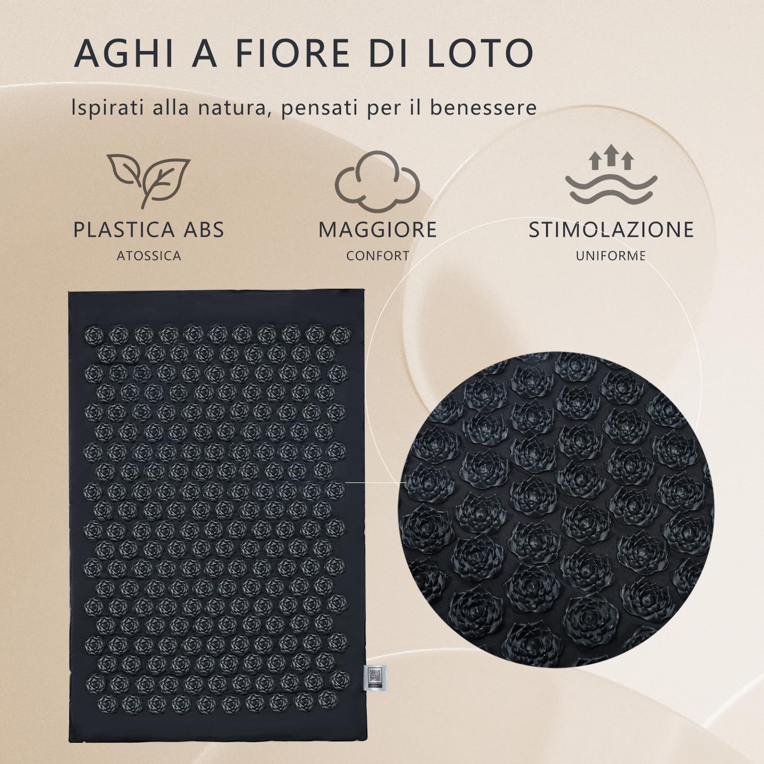 Corhabeo Tappetino Agopressione Fitness Pieghevole che Diventa Borsa a Tracolla con Guida Ebook QR Code - Aghi Fiore di Loto, Tappeto Massaggiante Corpo, Relax Mal di Schiena, 100% Cotone Biologico