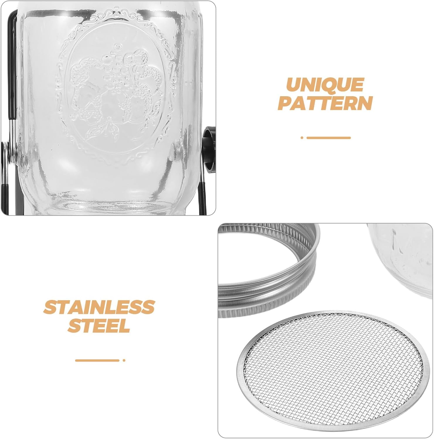 2 Sets Sprouting Kit with 16oz Mason Jars, Stainless Steel Mesh Lids and Stands for Indoor Seed Germination and Bean Sprout Growing